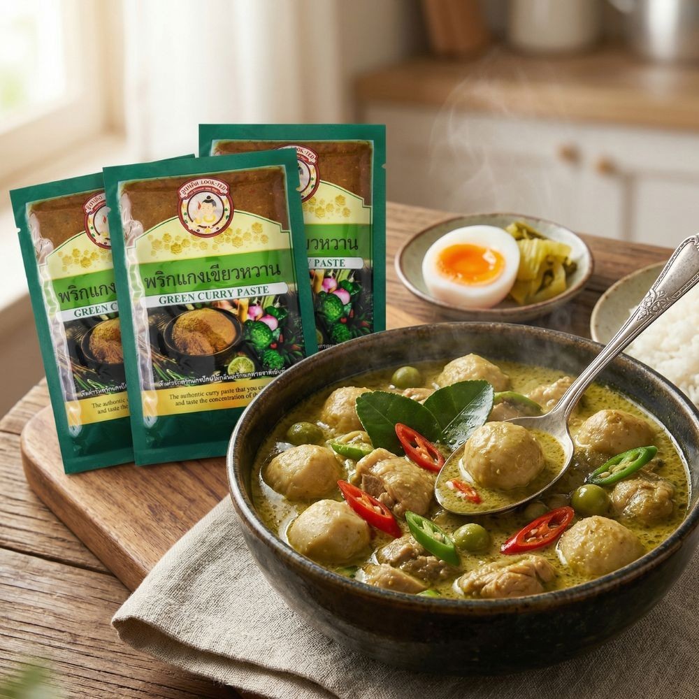 Thai Green Curry Paste Set 3x Authentic Southern Intense Spicy Flavor Halal