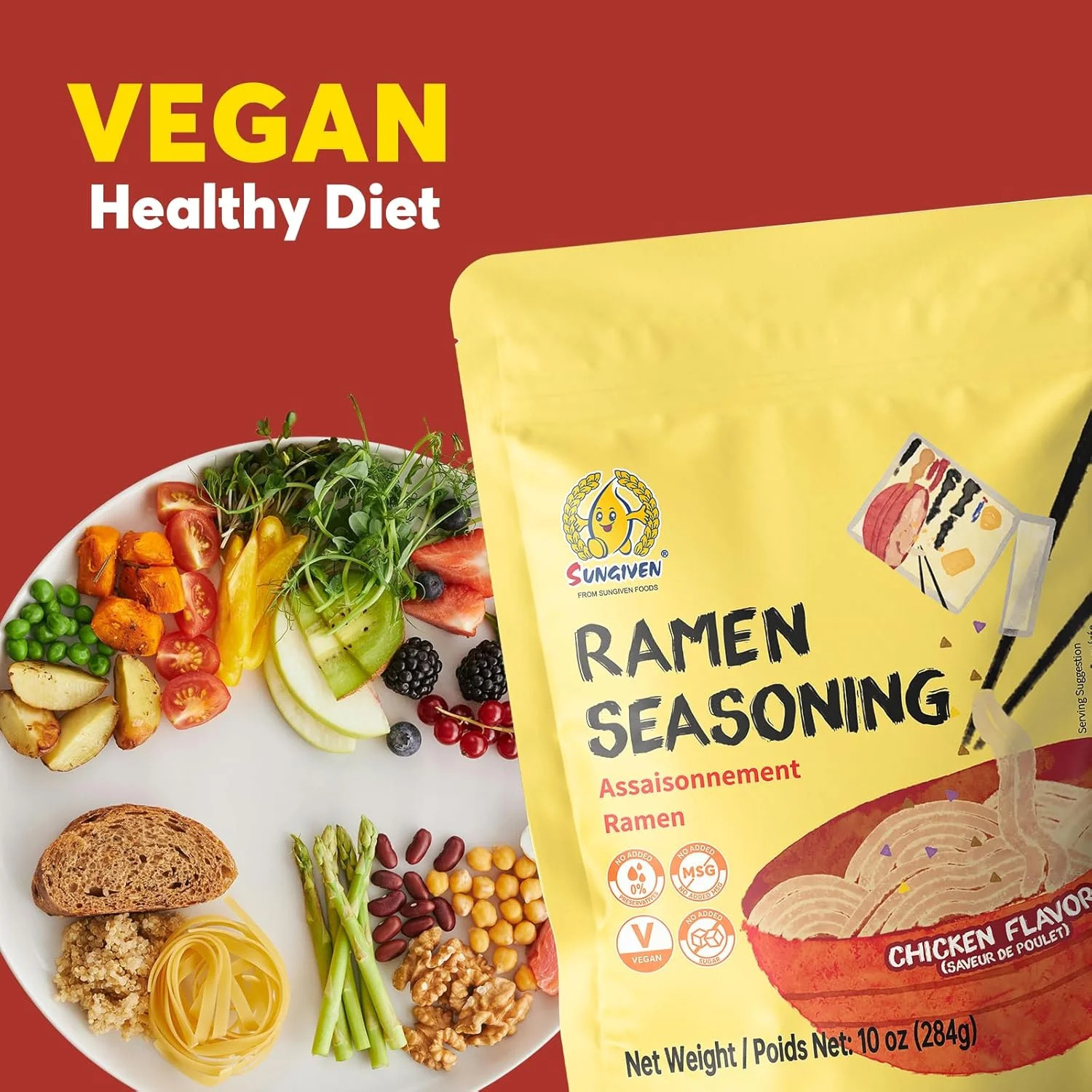 SUNGIVEN Chicken Instant Ramen Seasoning Powder, Vegan, Mild Premium Instant Noo