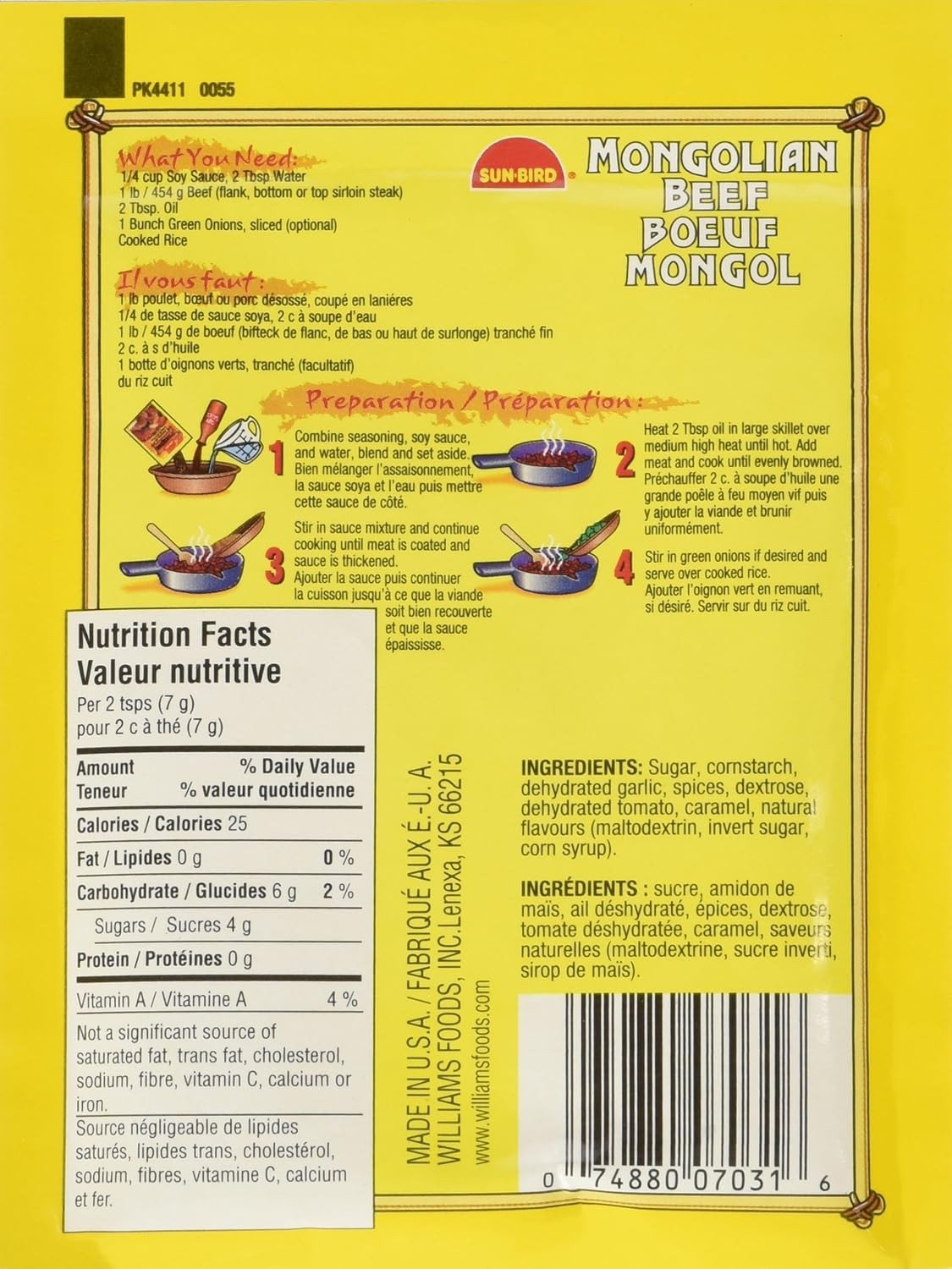 Sun Bird Mongolian Beef Seasoning Mix 1 Oz Packets Chinese Pack of 24