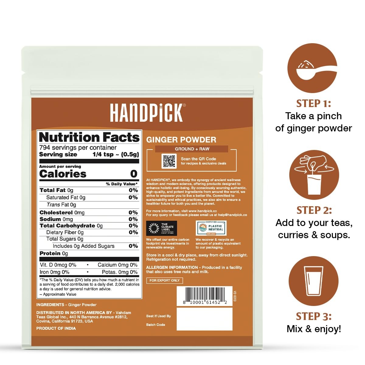 Ginger Powder 14oz – No Additives, Gluten Free, Non GMO, Indian Origin, Resea…