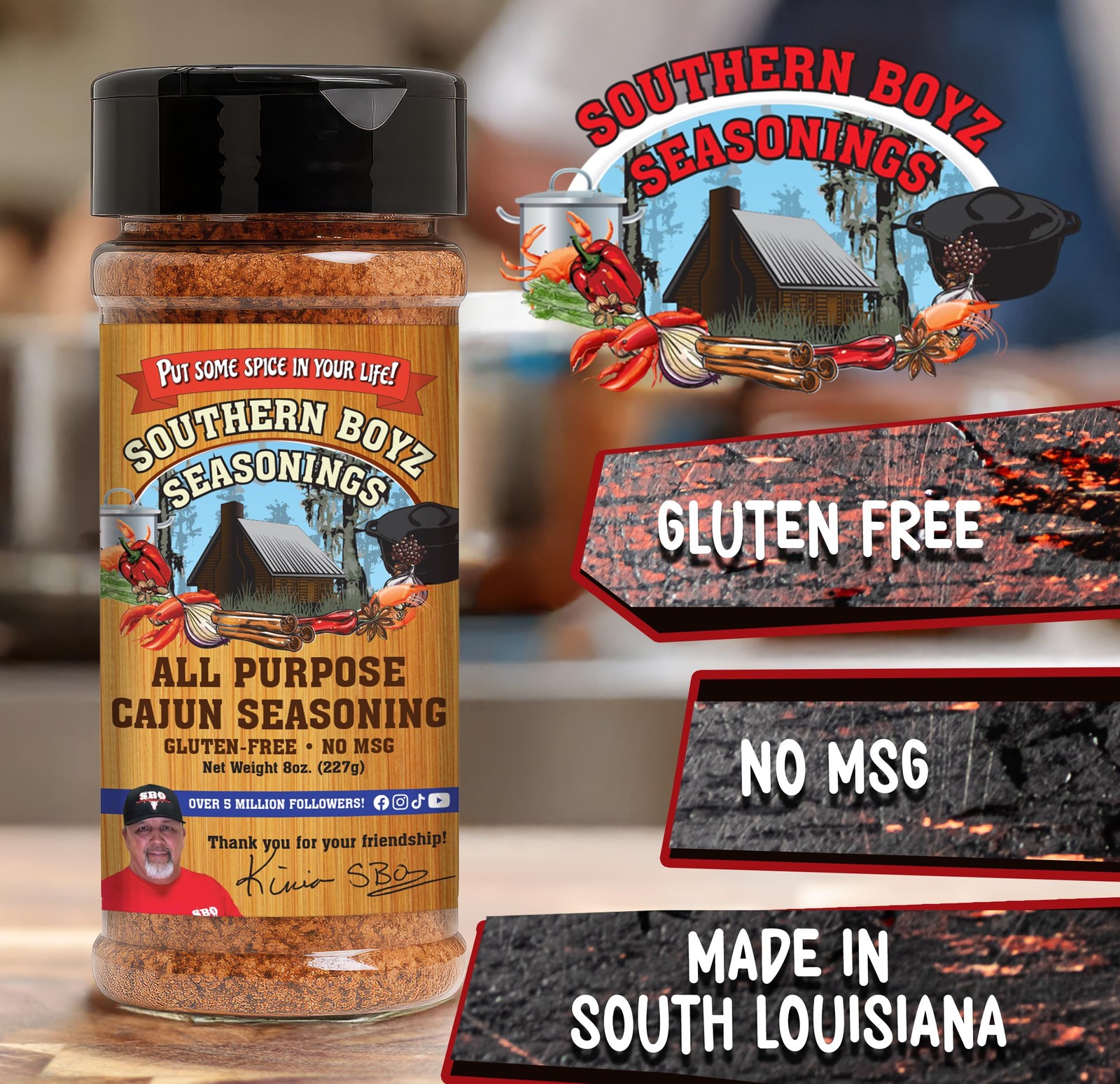 Cajun Seasoning – Gluten-Free, No MSG, 8 oz Shaker for Meats, Seafood,