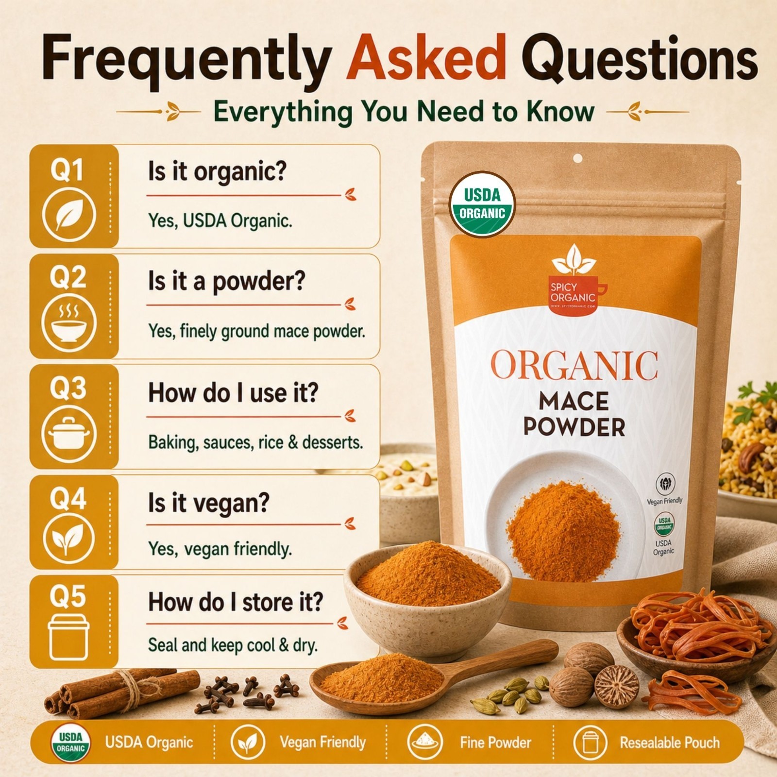 Spicy Organic Ground Mace Powder 10 lbs | USDA Organic