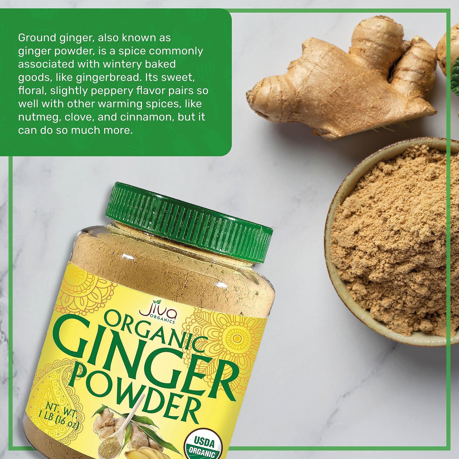 Jiva Organics Organic Ginger Root Powder 1 LB Jar – 1 Pound (Pack of 1)