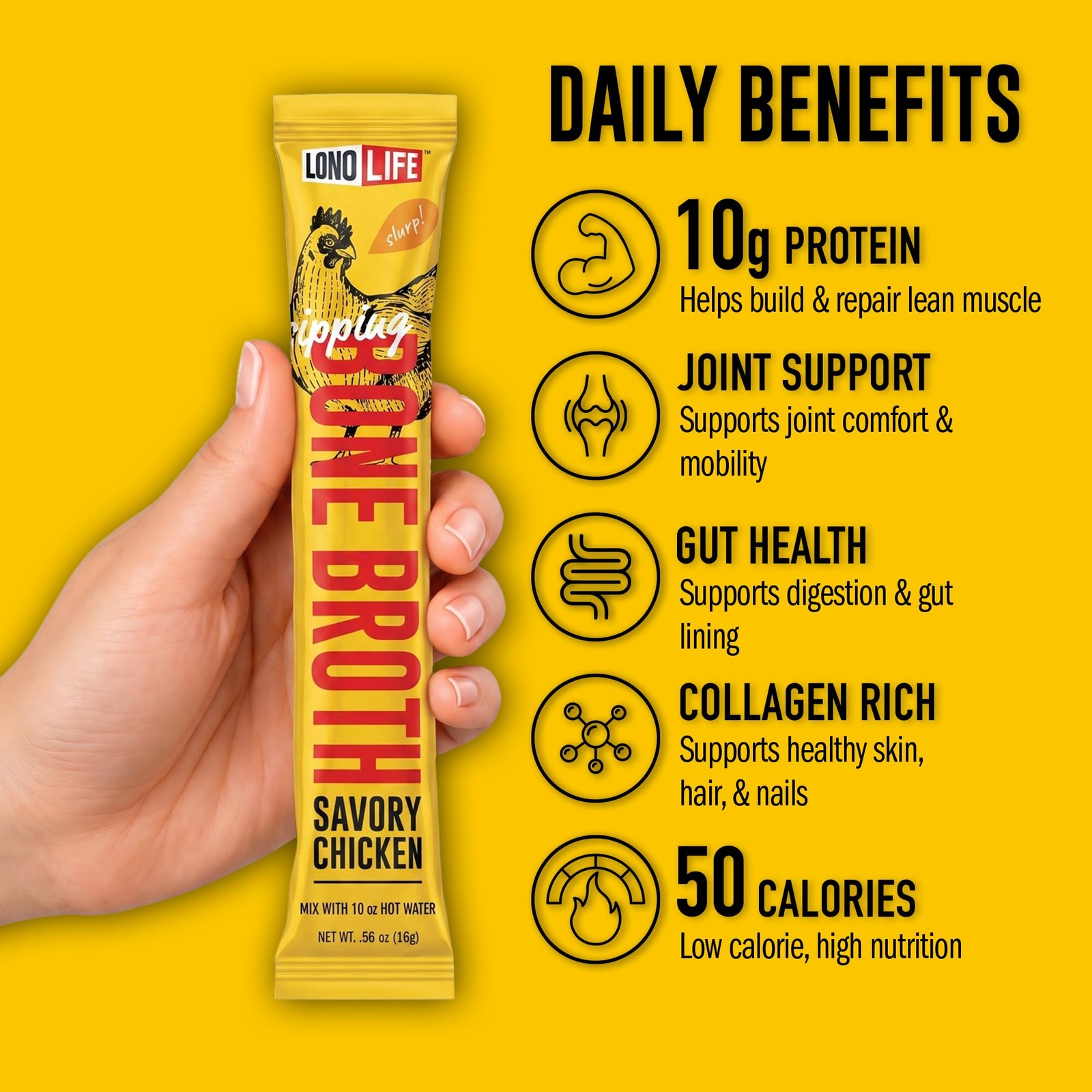 LonoLife Chicken Bone Broth Powder Mix | 10g Protein | CollagenRich, Keto & P…