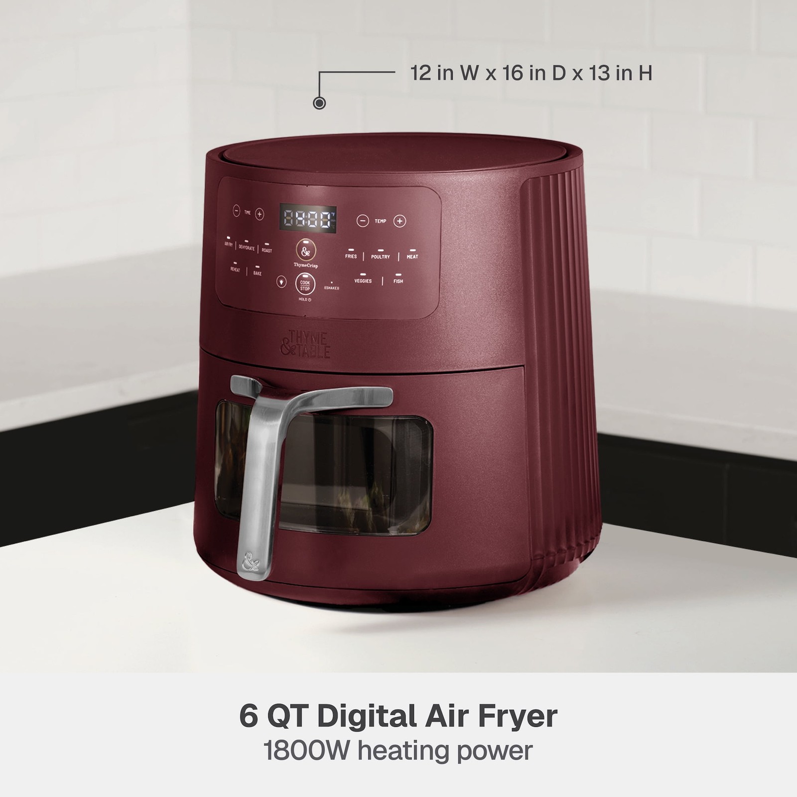 6QT Air Fryer with Thymecrisp™ Ceramic Nonstick Basket Cabernet Red