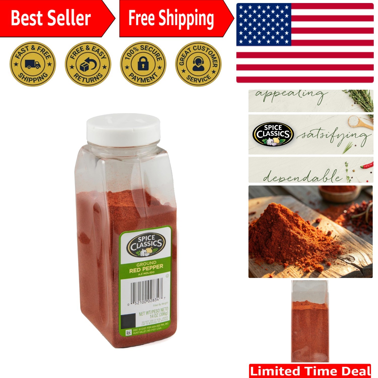 Kosher Ground Red Pepper Powder, 14oz – Fiery Flavor from Dried Chili Peppers