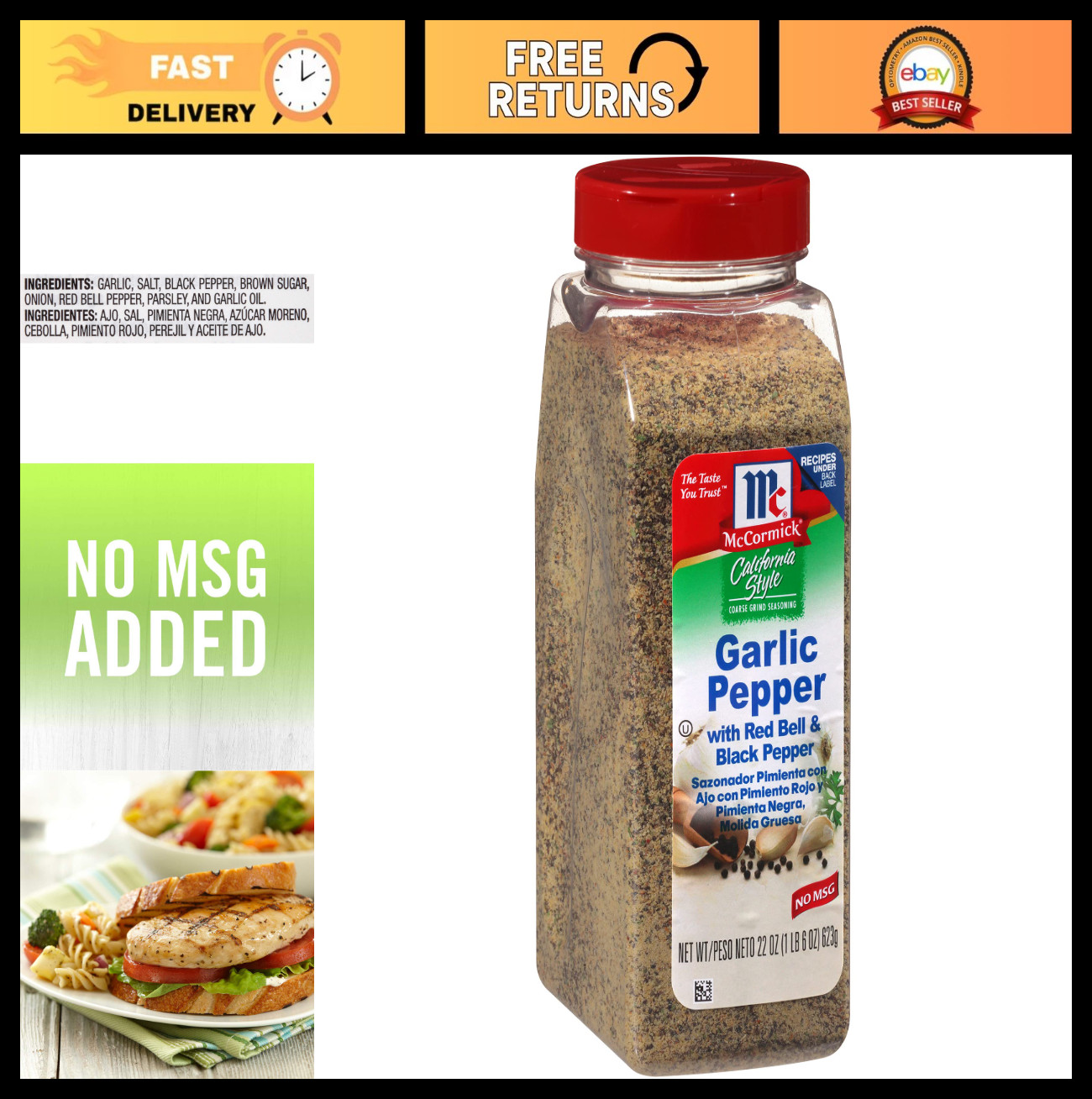 California Style Garlic Pepper Seasoning with Red Bell & Black Pepper – 22 oz Co