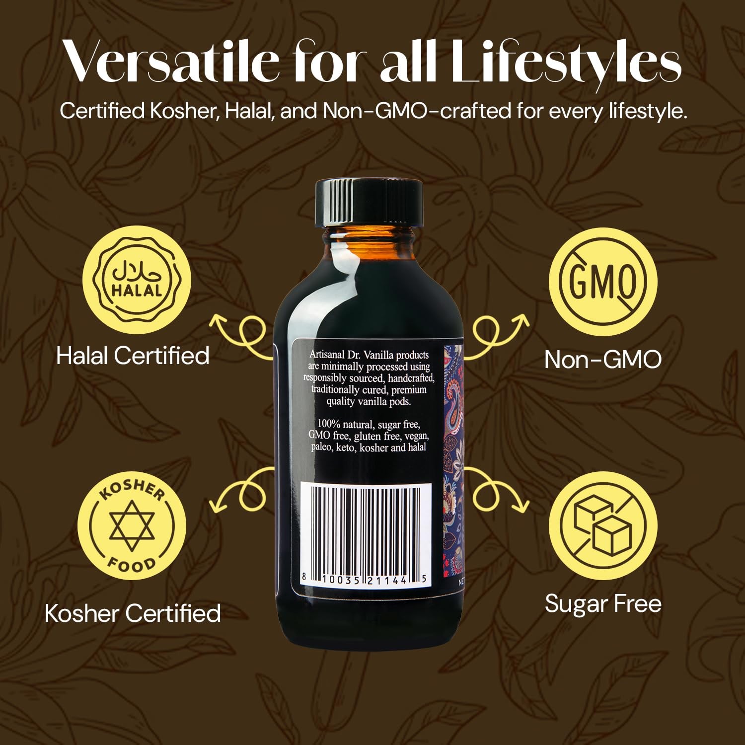 Organic Vanilla Alcohol‑Free Flavor, 4 fl oz – Madagascar Bourbon vanilla, 10…