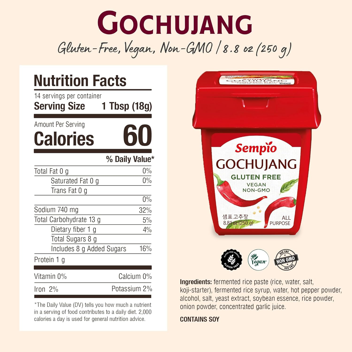 Gochujang Vegan Korean Red Chili Pepper Paste – Gluten Free: Sweet Spicy Savory