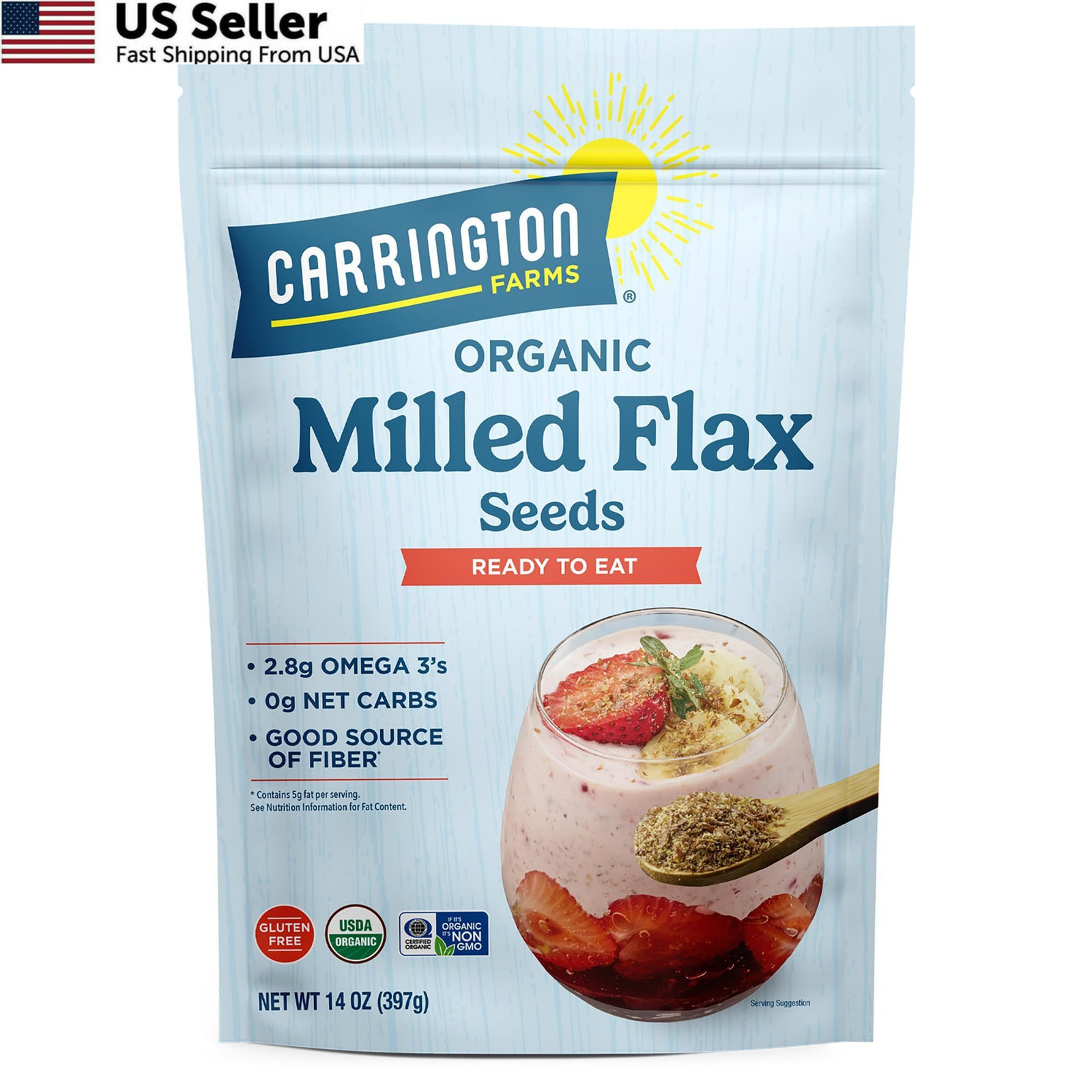 Carrington Farms Organic Milled Flax Seed, 14 Ounce (Pack of 1),