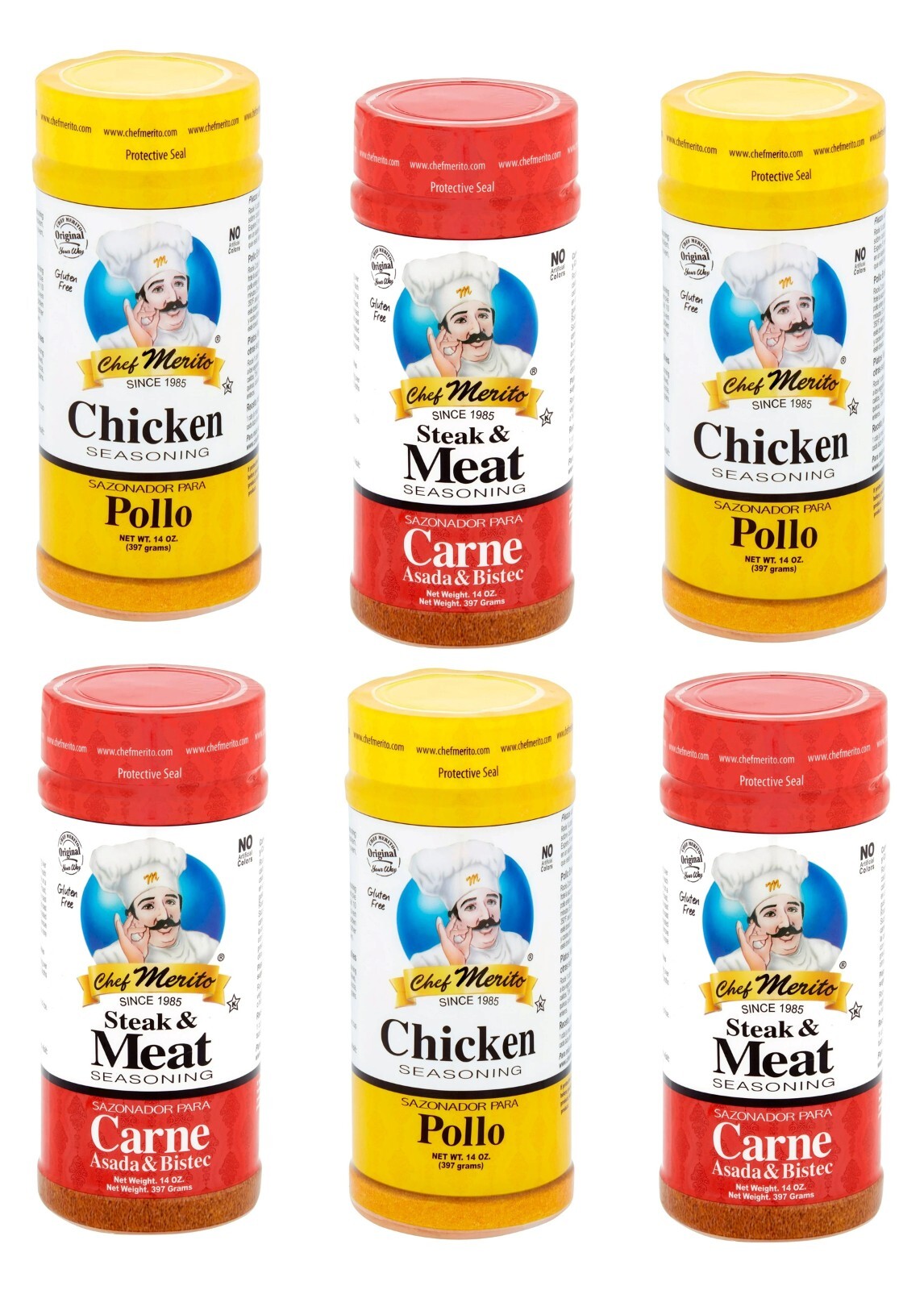 Chef Merito Steak & Chicken Seasoning Combo – 6 Pack (14 oz) 3-Chicken+3-Steaks