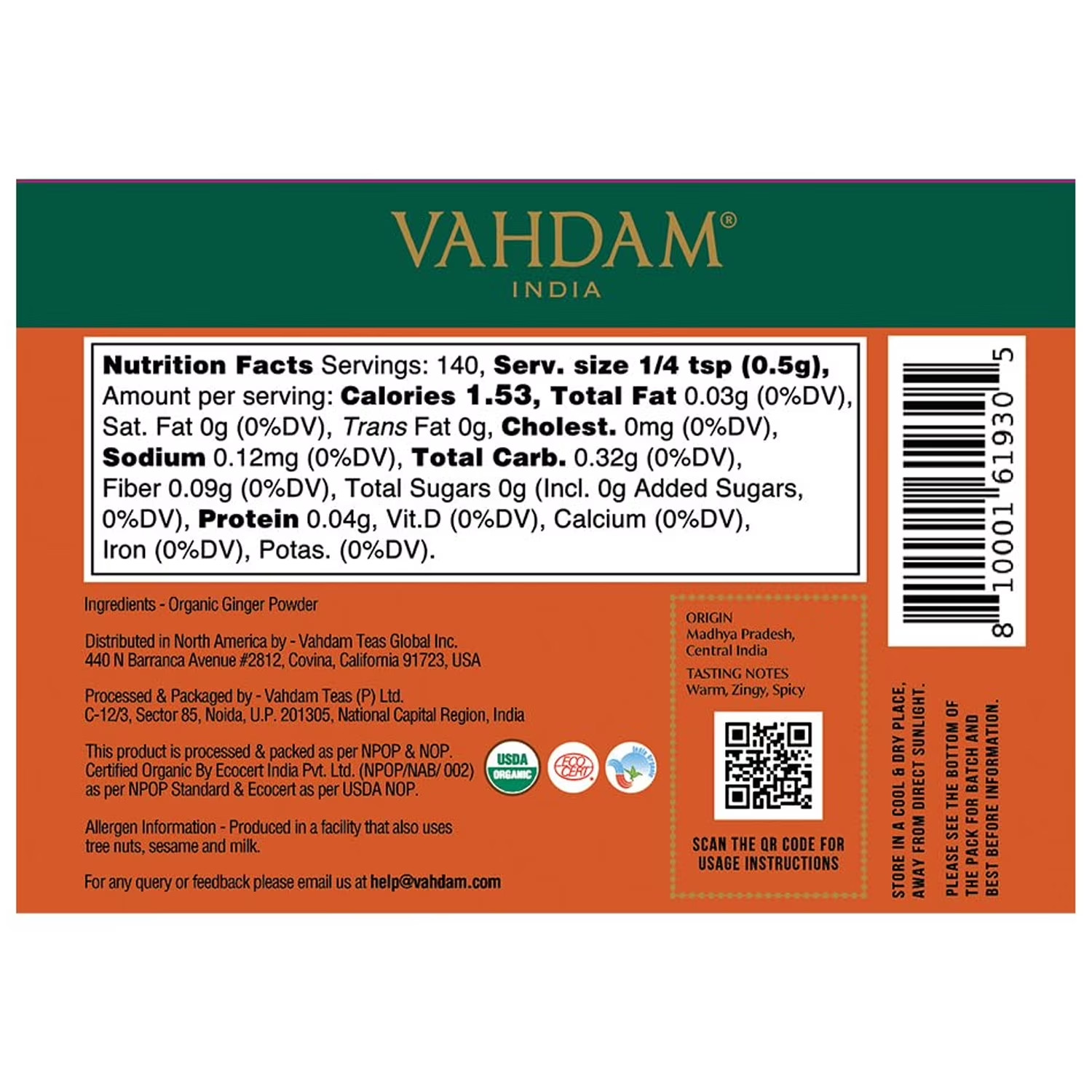 VAHDAM Organic Ginger Powder Spice, 2.47 oz | USDA Organic Ground Ginger Root…