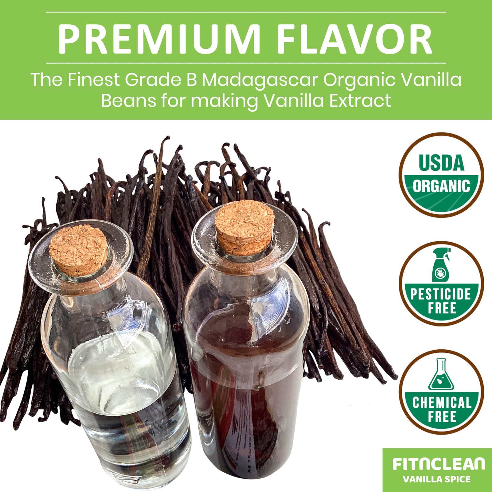 55 Organic Madagascar Vanilla Extract Exclusive Grade B Beans| 4″ – 5″ by FIT…