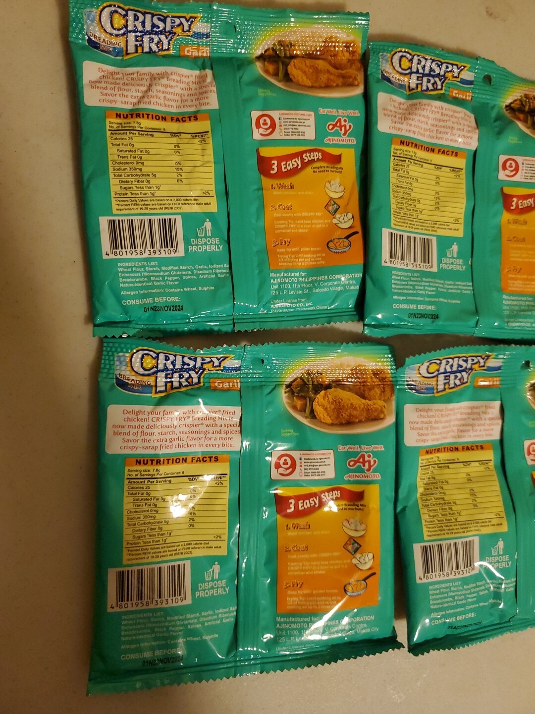 Ajinomoto Crispy Fry Original, Garlic & Spicy Breading Mix (62g each) Exp.2025