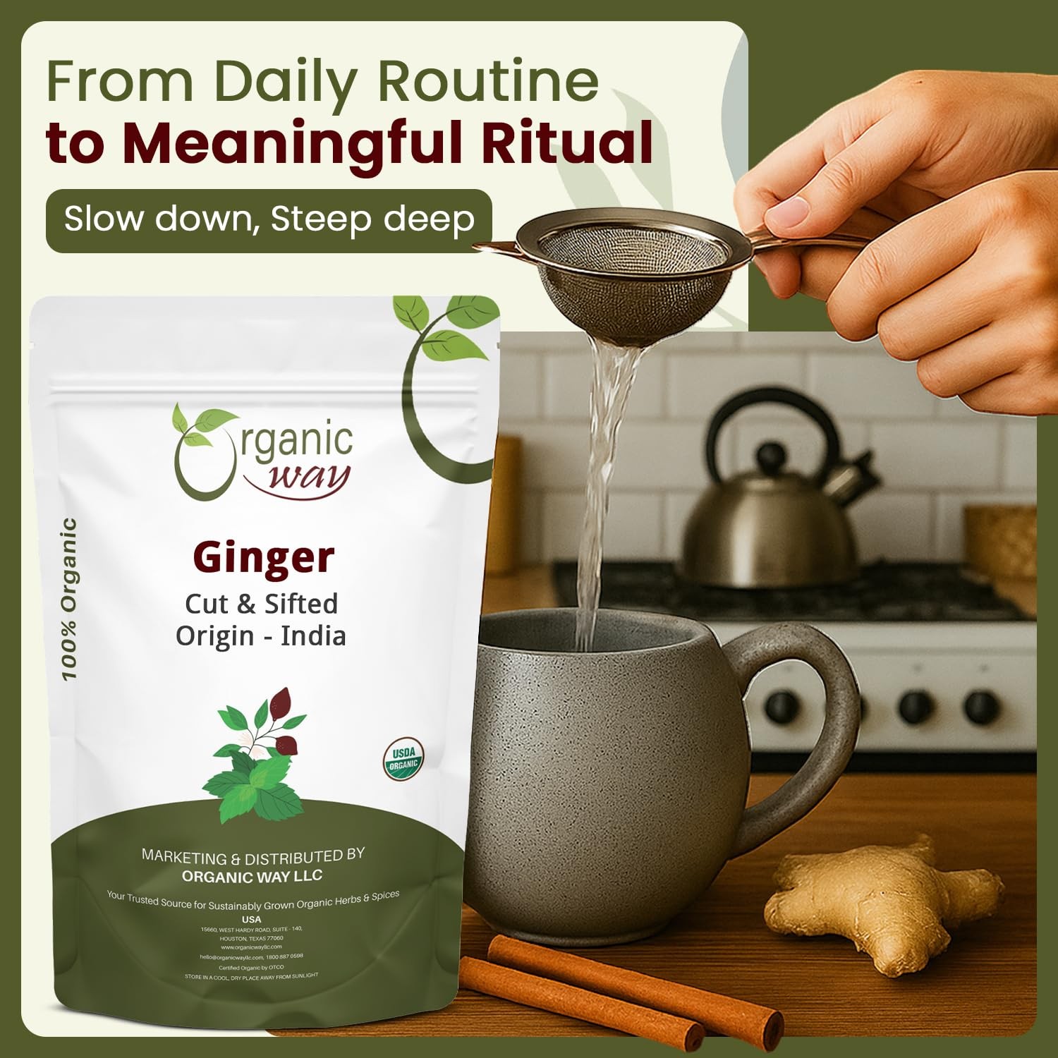 Organic Way Ginger Root Cut & Sifted (Zingiber 1 Pound (Pack of 1)