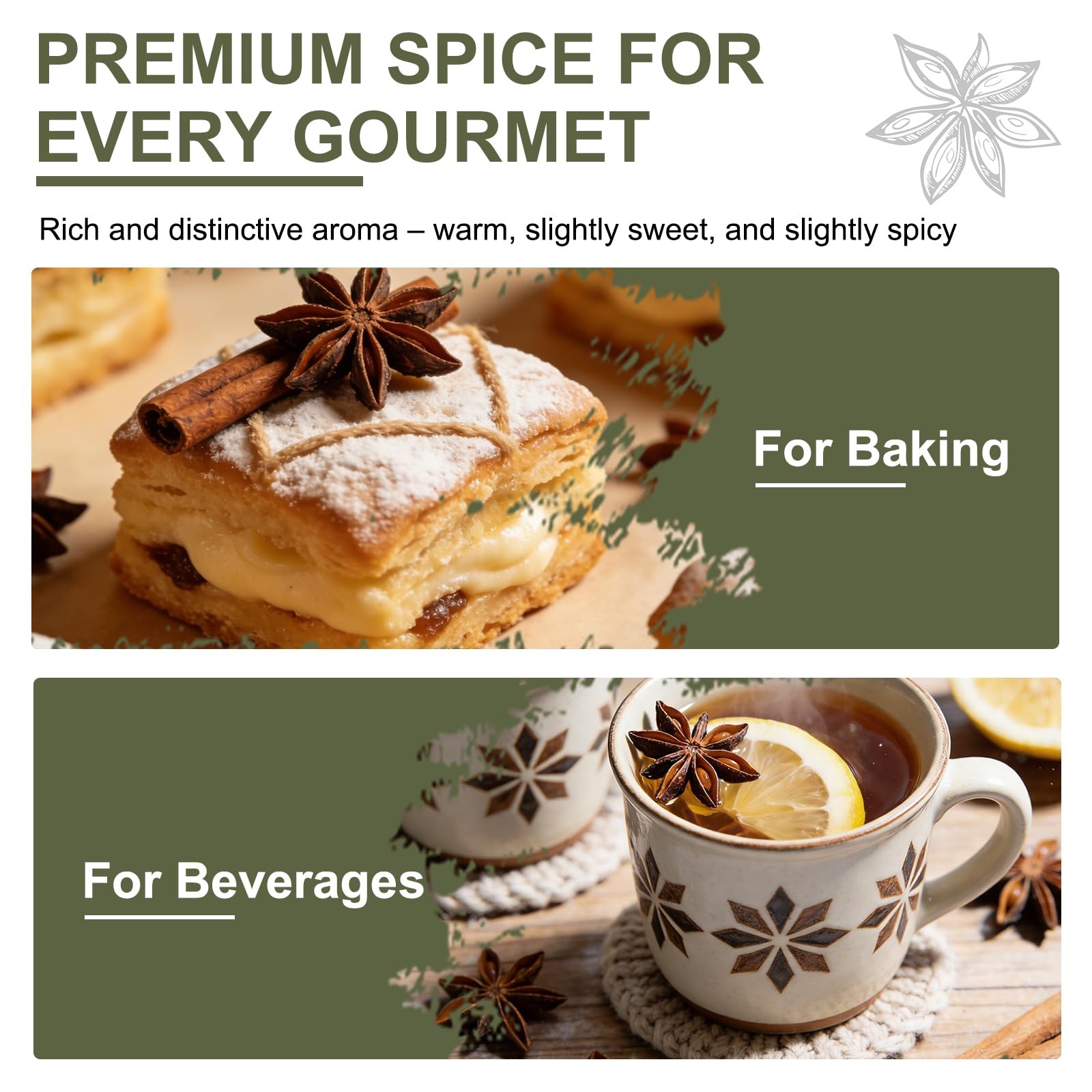 Kah’s Journey Star Anise Whole 16 oz for Cooking, Baking, or Brewing 16oz