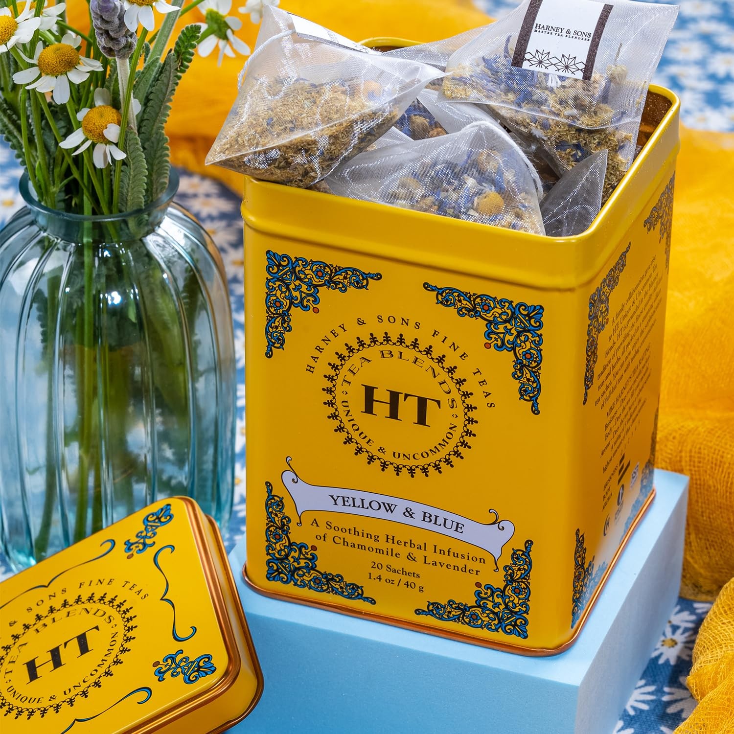 Harney & Sons Master Yellow & Blue Tea Tin 20 Count (Pack of 1), Light
