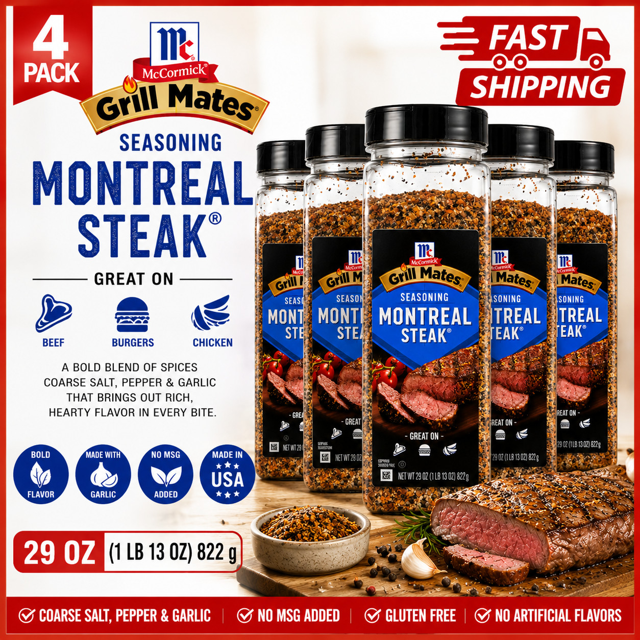 4-Pack McCormick, Grill Mates, Montreal Steak Seasoning, 29 oz