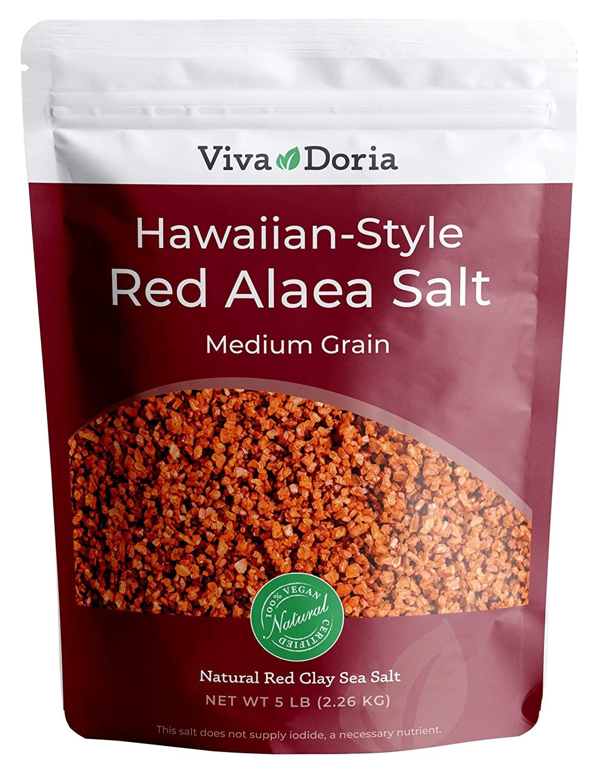 Viva Doria Hawaiian Red Alaea Pacific Sea Salt, Medium Grain, 5 lb