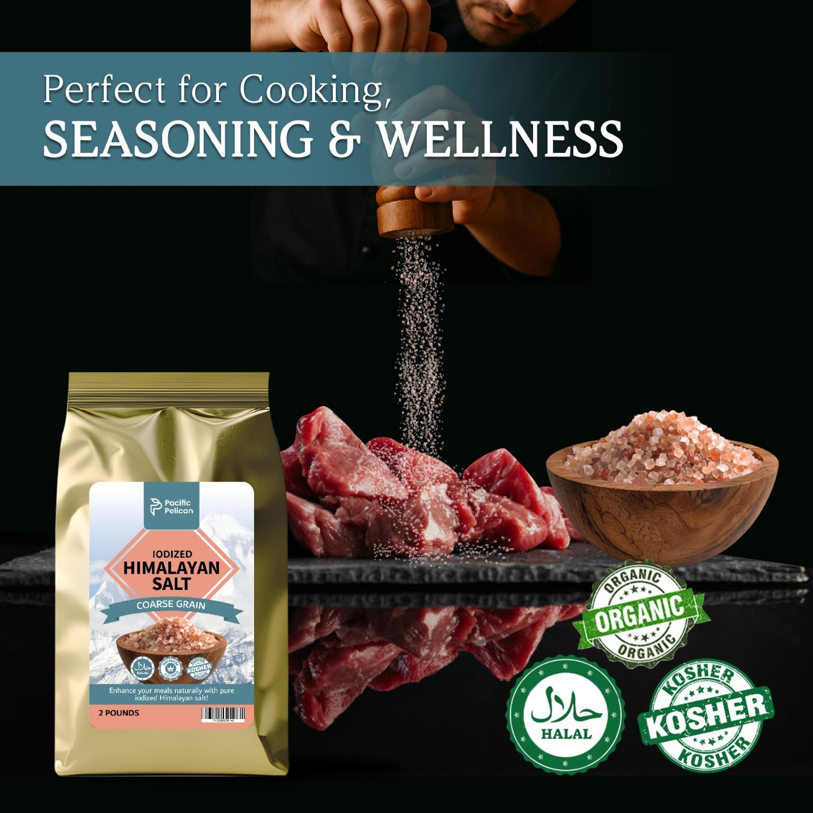 Iodized Himalayan Pink Salt – Coarse Grain, Unrefined, 2 lbs – Natural & Organic