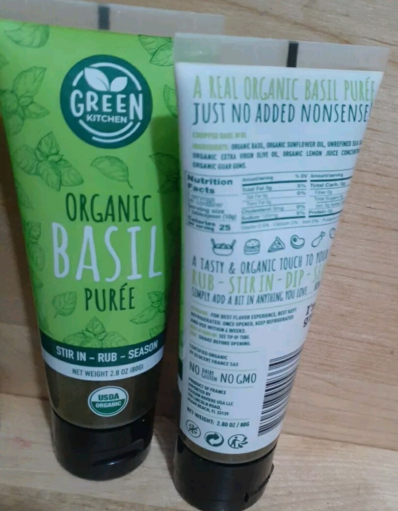 3 TUBES: GREEN KITCHEN ORGANIC BASIL PUREE RUB SEASON DIP NO: GLUTEN/GMO 2.8oz