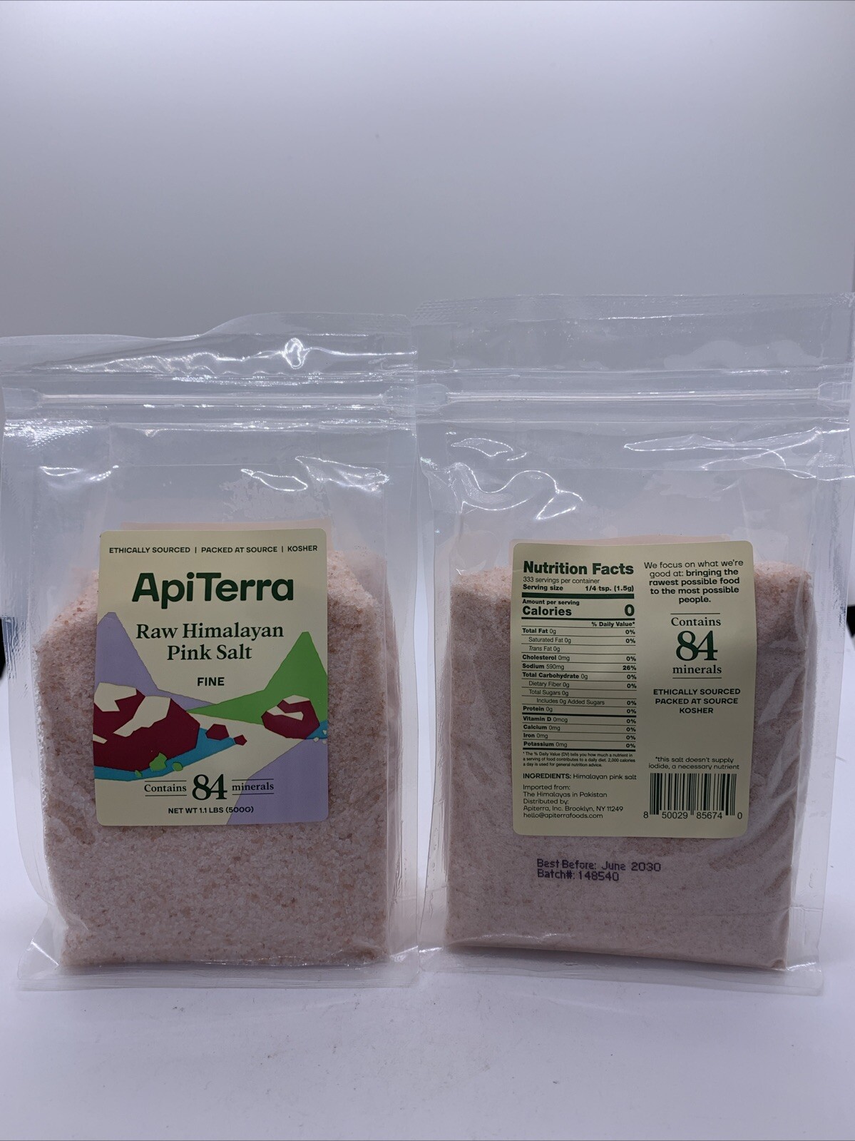 Api Terra Raw Himalayan Pink Salt Fine 2 Pouch Lot 84 Minerals 1.1 Lbs Each