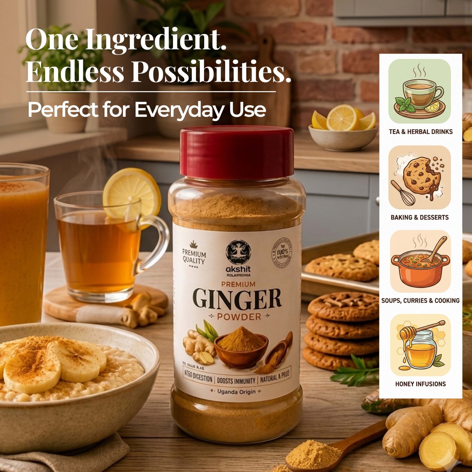 100% Pure Ginger Powder 4 Oz – Finely Ground Ginger Spice with No Additives