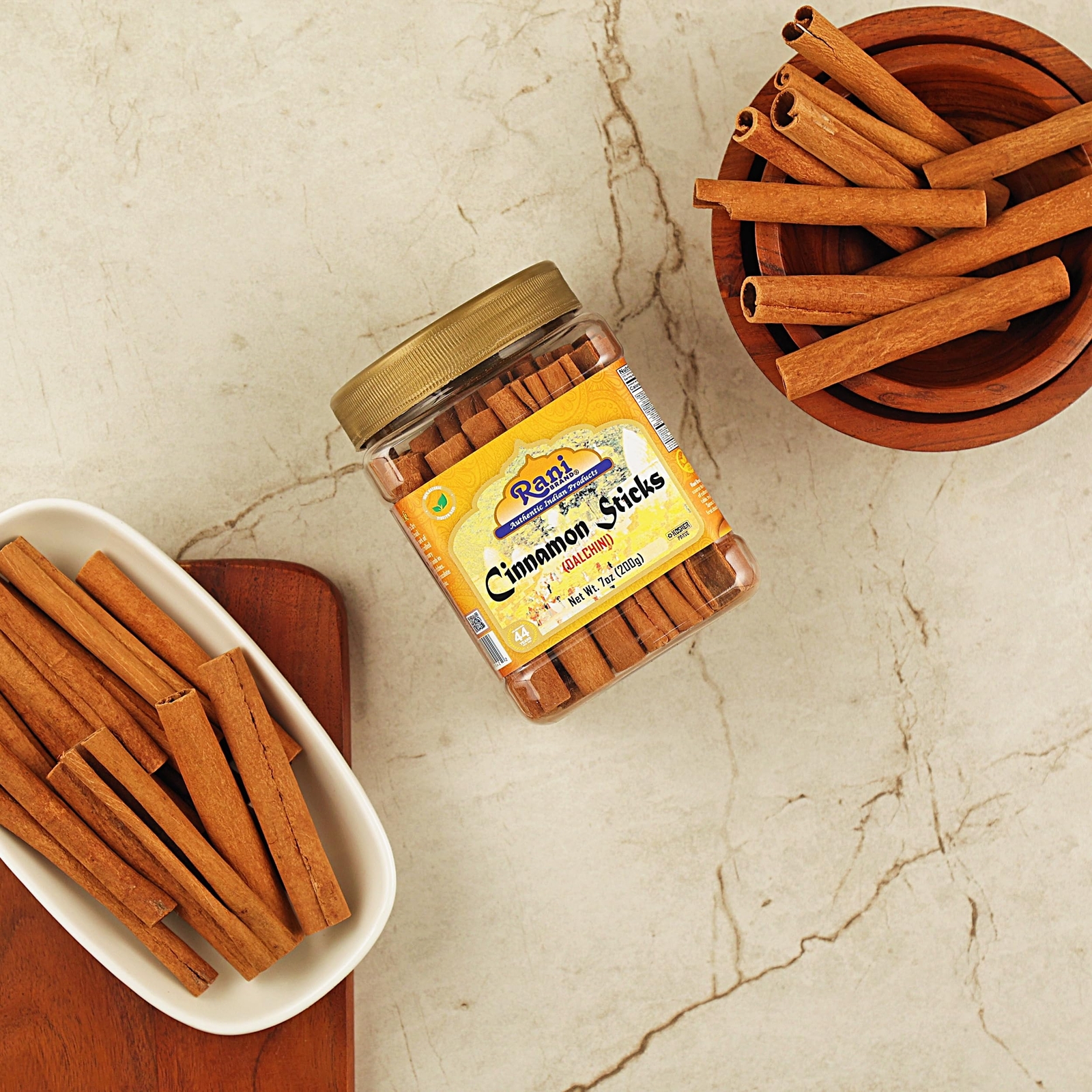 Rani Cinnamon Sticks 7oz (200g) ~ 36-44 Sticks, 3 Inches in Length PET Jar