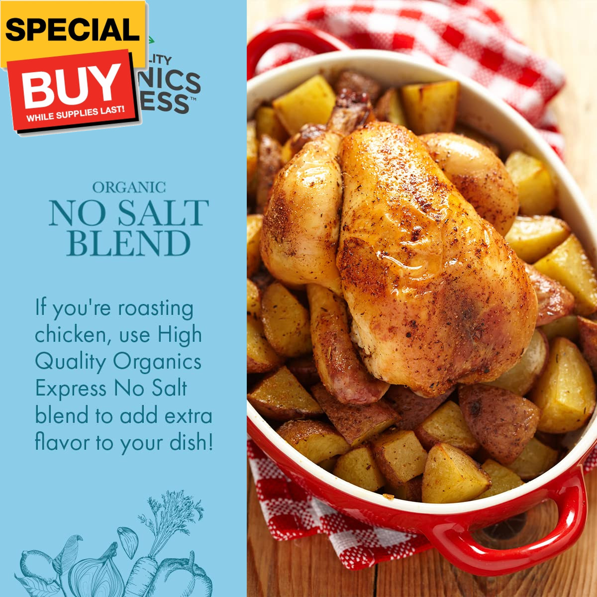 No Salt All Purpose Organic Seasoning, 100% Sodium Free, No MSG, For Vegetables,