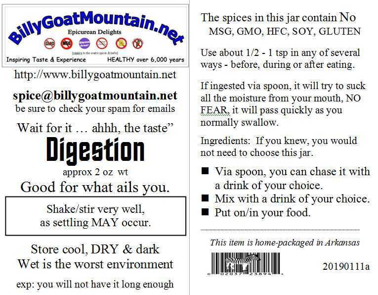 Digestion Blend Spice Billy Goat Mountain Seasoning Herbs healthy recipe