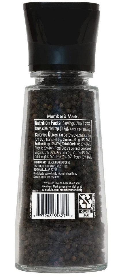 Member’s Mark Black Pepper Grinder, 7 oz.