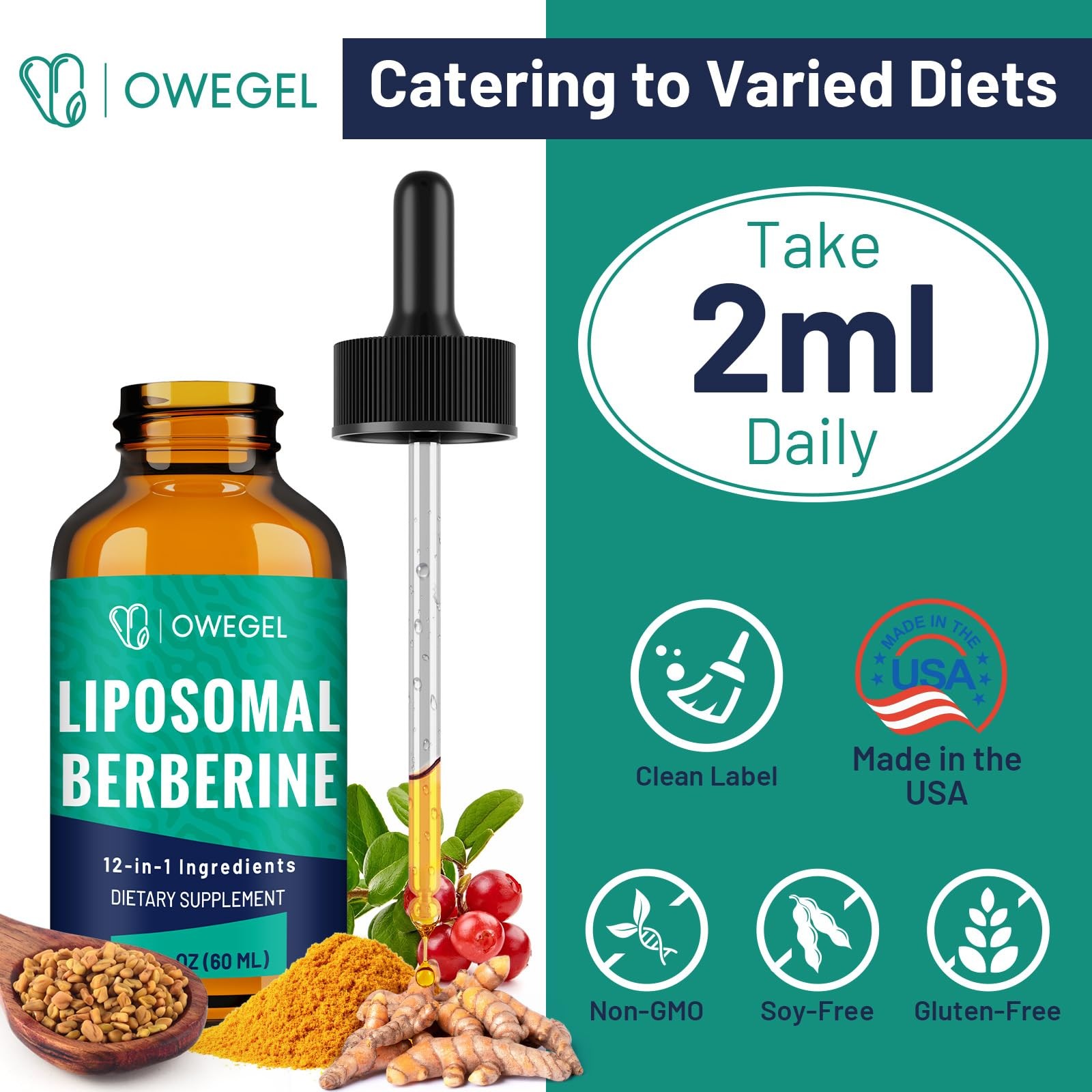 owegel Berberine HCL Supplement with Ceylon Cinnamon – Highly Absorbable…