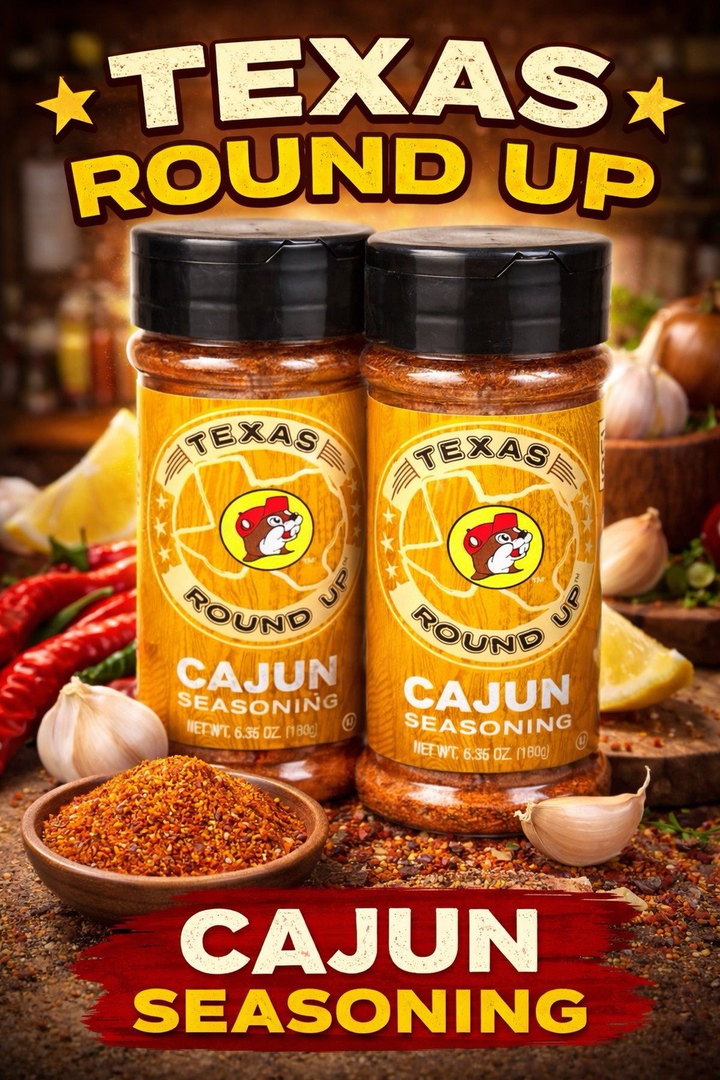 2 (Two)Buc-ee’s TEXAS Cajun Seasoning Rub GLUTEN FREE BBQ cooking Pasta Seafood
