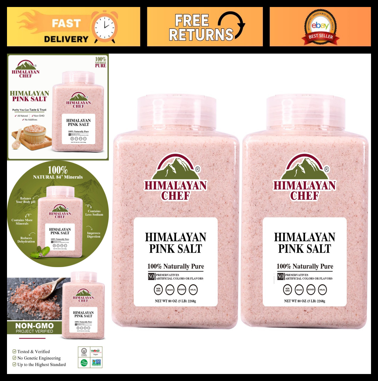 Organic Pink Himalayan Salt – Fine Grain, 5 lbs, Vegan, Kosher, Non-GMO, 84 Mine