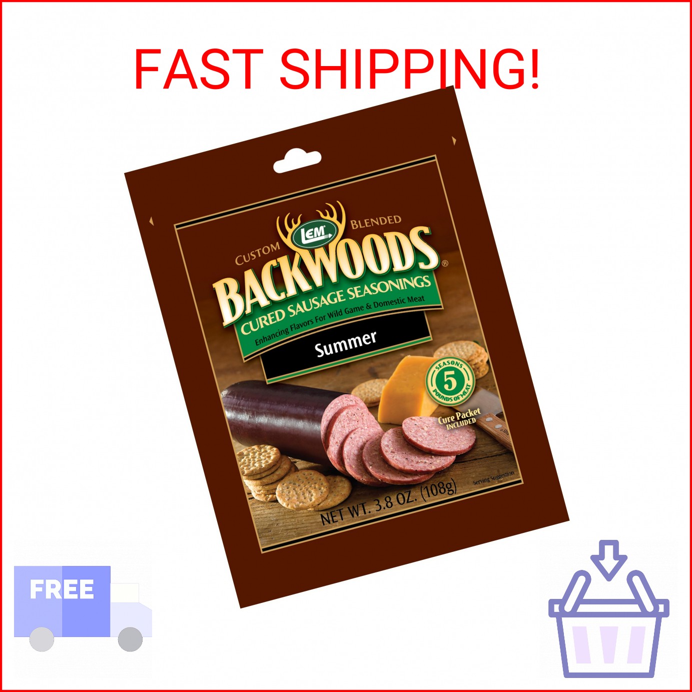 LEM Backwoods Cured Sausage Seasoning with Cure Packet, Summer Sausage