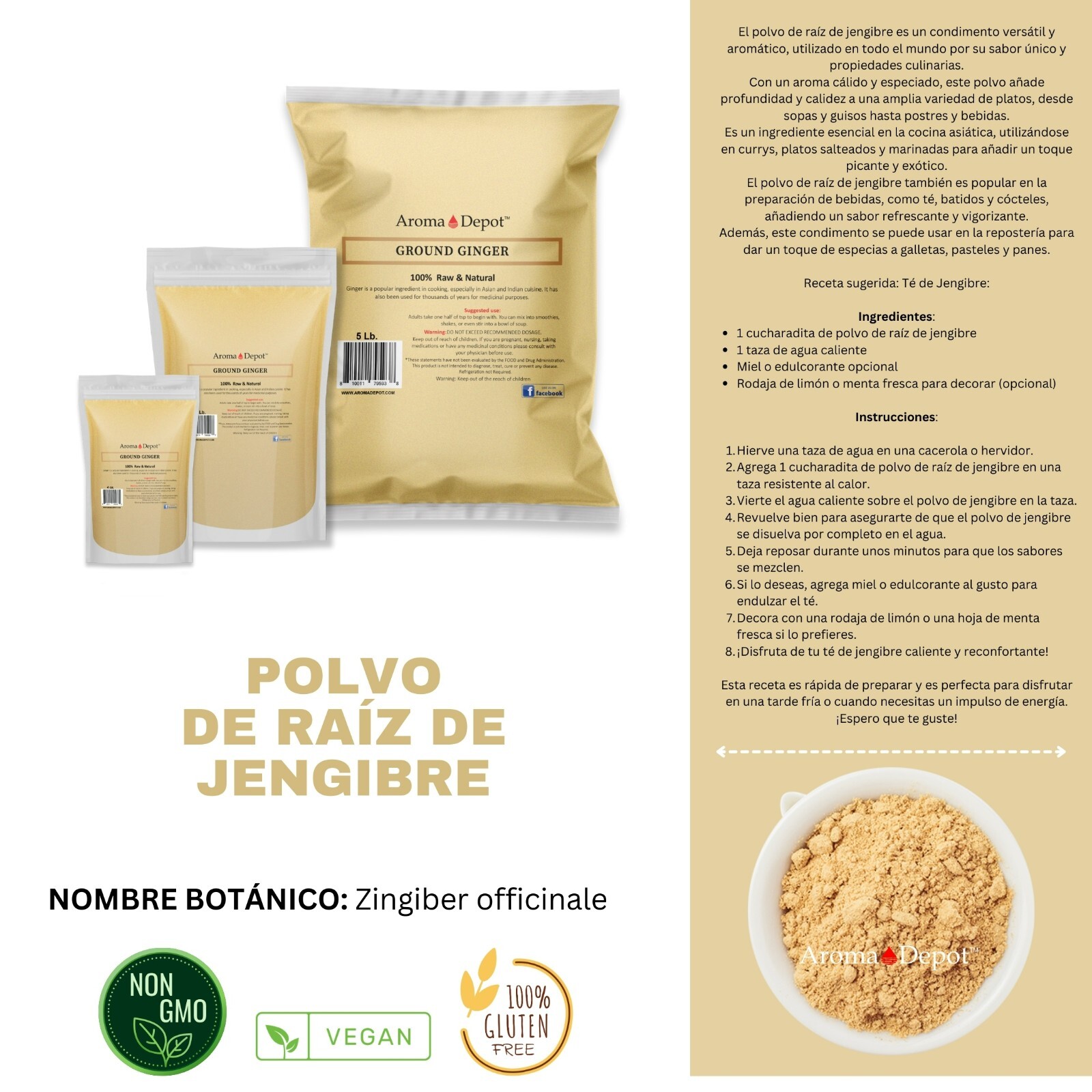 5 lb Ground Ginger Root Powder Natural Premium Raw Zingiber Officinale Jengibre