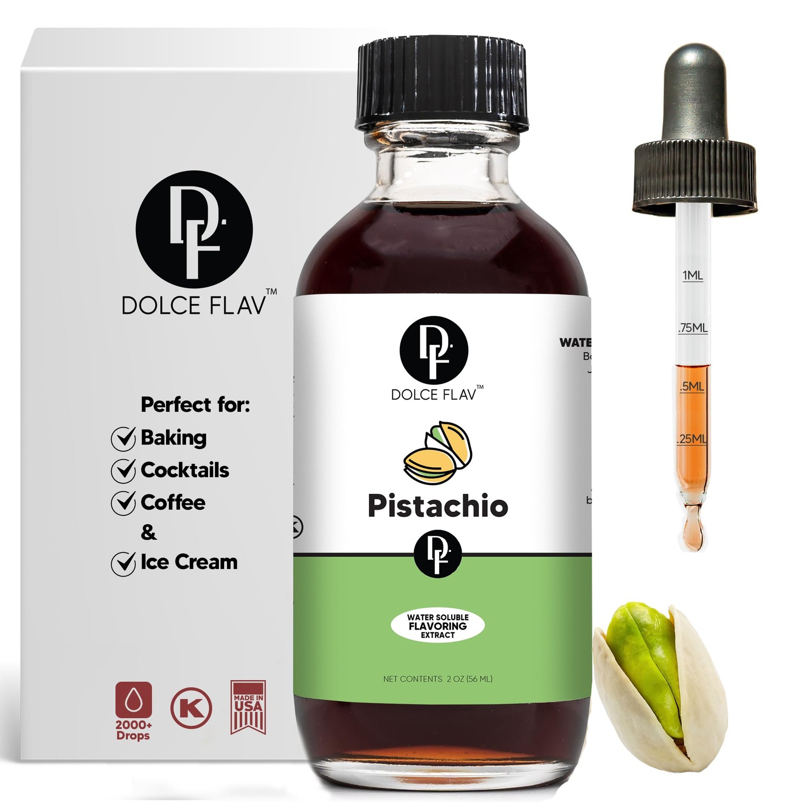 Pistachio Extract – 2 Ounce Water-Soluble Kosher, Sugar-Free, Concentrated Nu…