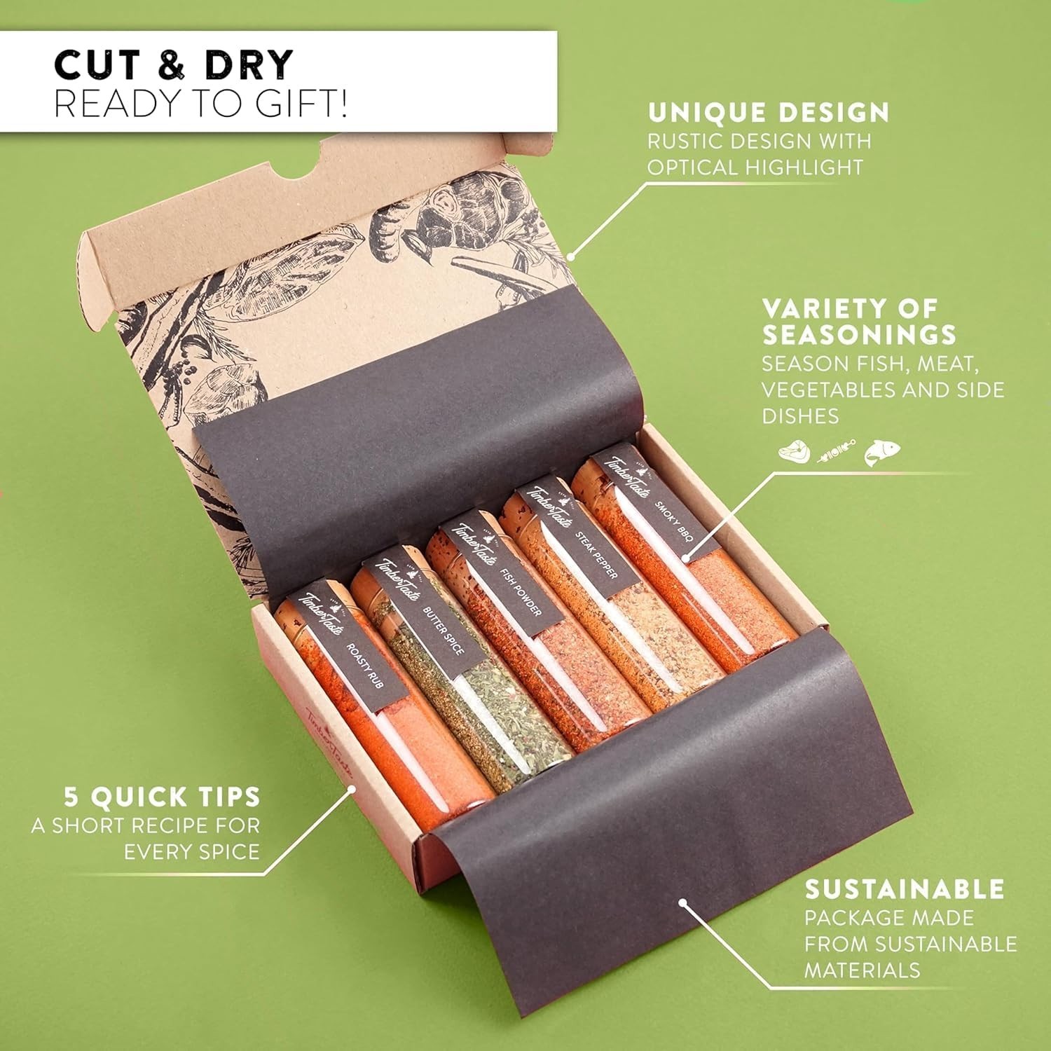 Five Artisan BBQ Seasonings in Gift Box – Perfect for Dad’s Special Days