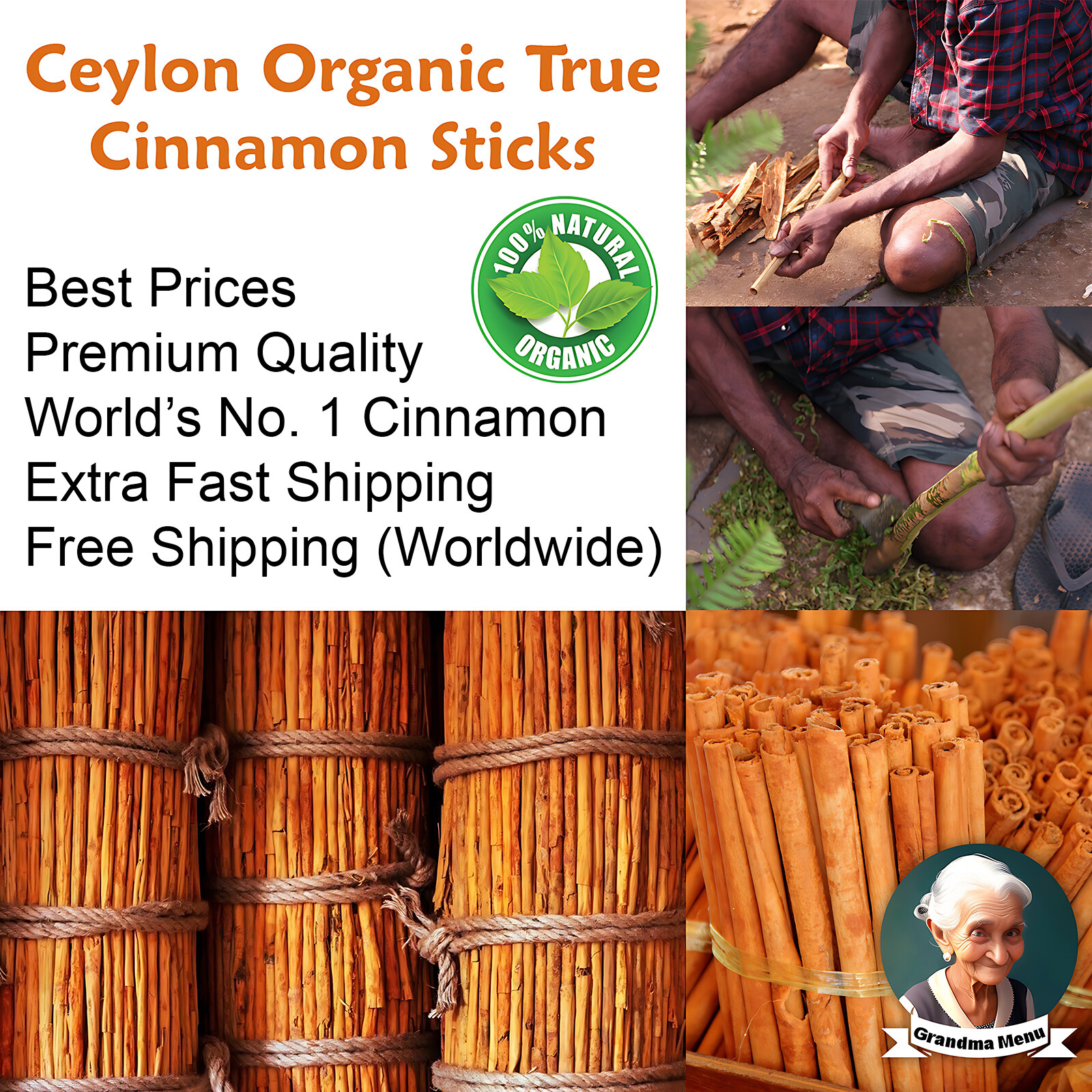 100% Organic Ceylon True Cinnamon Sticks 100g Plus Not Cassia Free Shipping