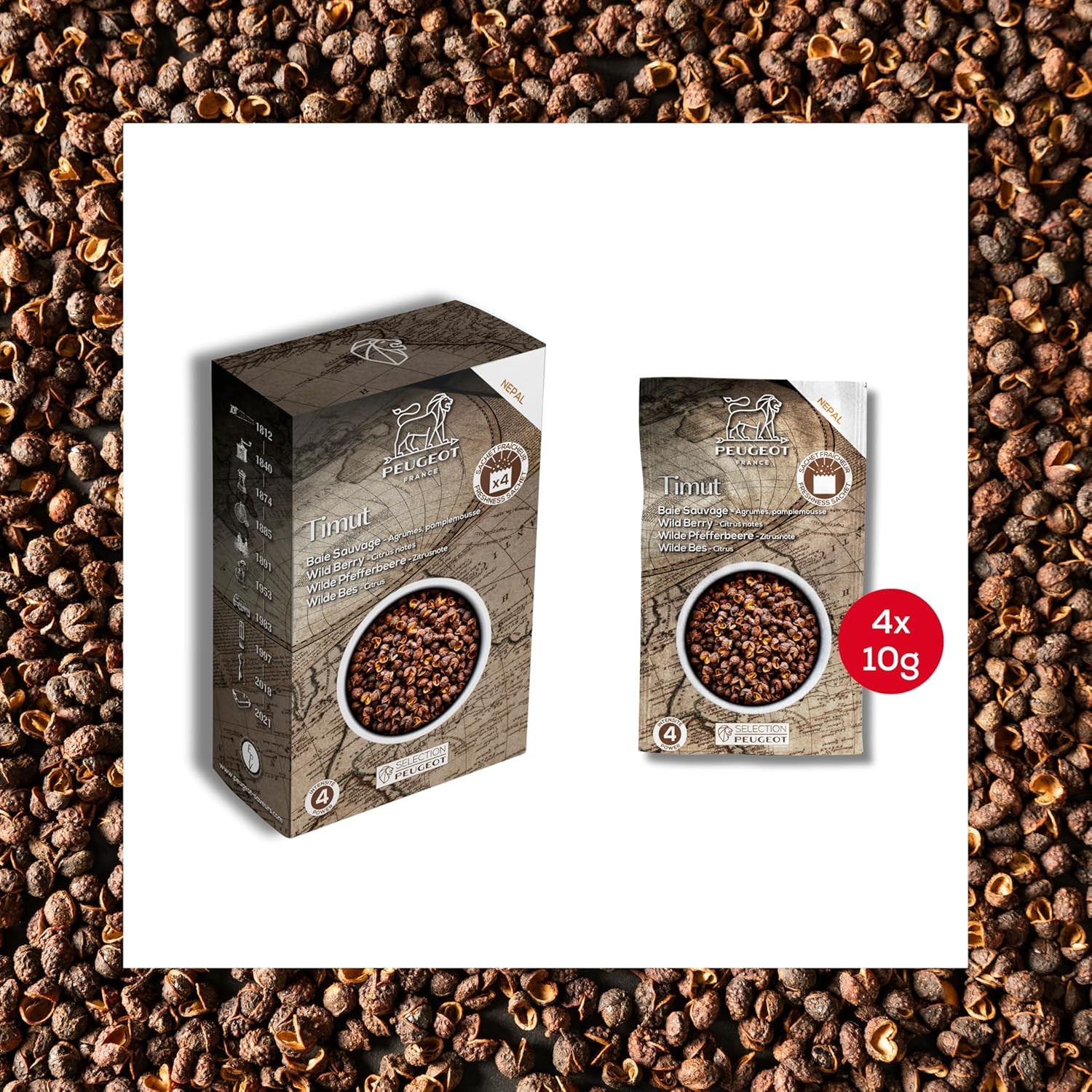 Peugeot Gourmet Spice Sachet Bundle – 15 Sachets Total – Timut Wild Pepper (4 x