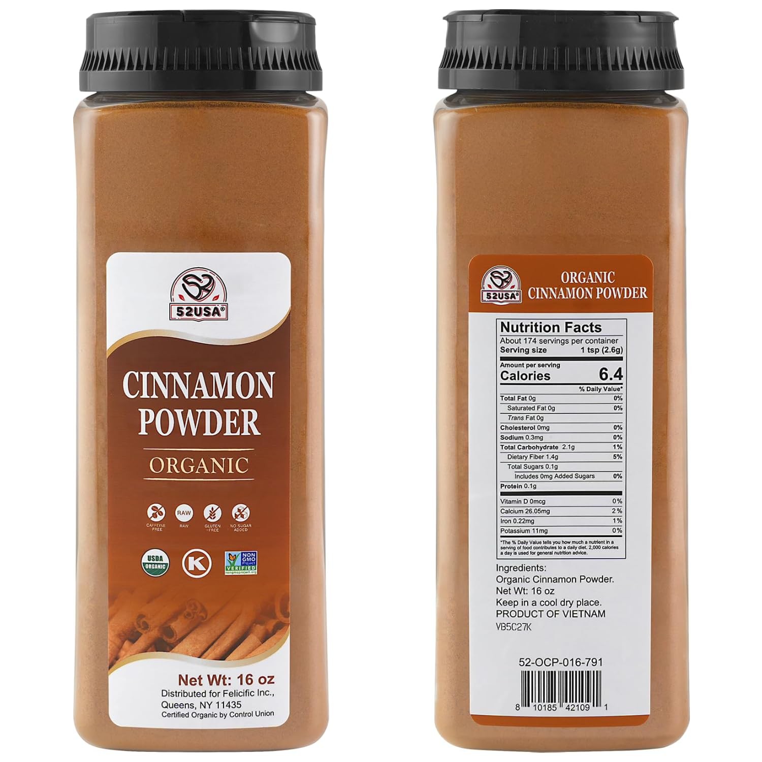 52USA Organic Cinnamon Powder,1 lb (16oz),Pure Ground Cinnamon, 100% 16 oz