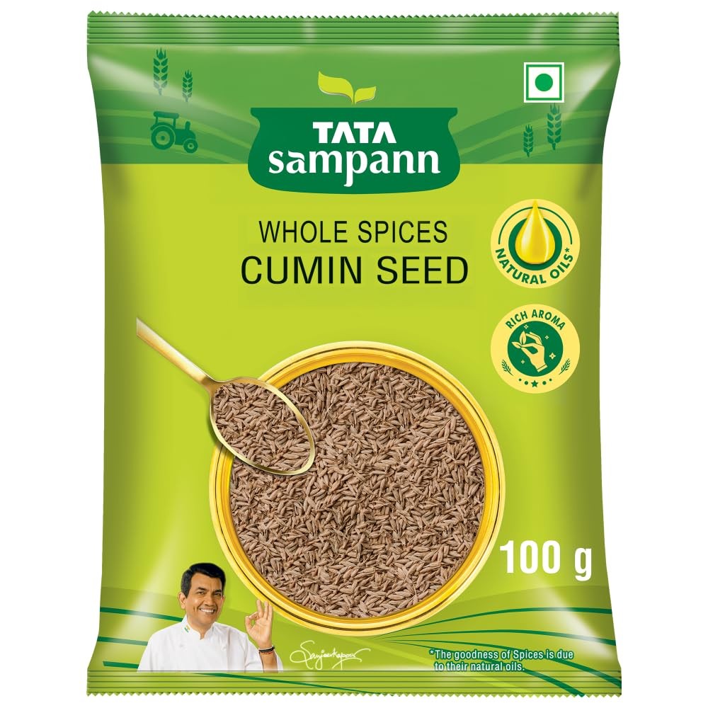 Tata Sampann Cumin Seed (Jeera), Whole Spices, Natural Oils*, Rich Aroma, 100g
