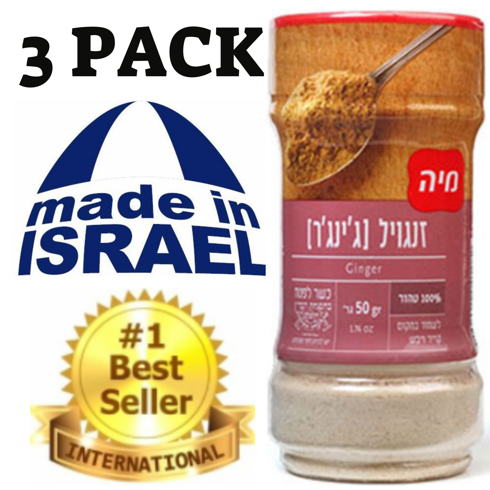 3 PACK of 100% Original Pure Ground Ginger Seasoning,FROM ISRAEL,KOSHER Pareve