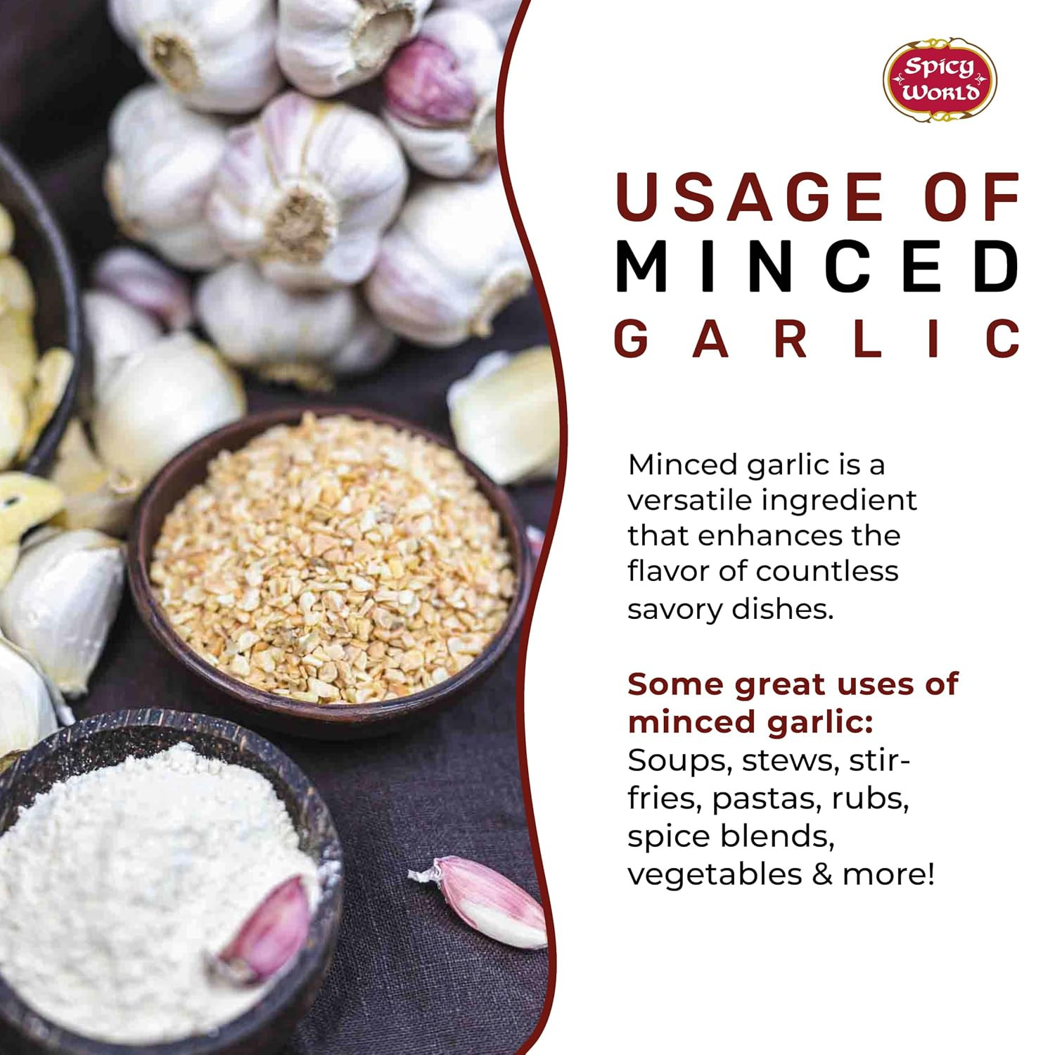 Spicy World Minced Garlic 5 LB Jar – Gluten Free, Dehydrated Garlic Minced, Non-
