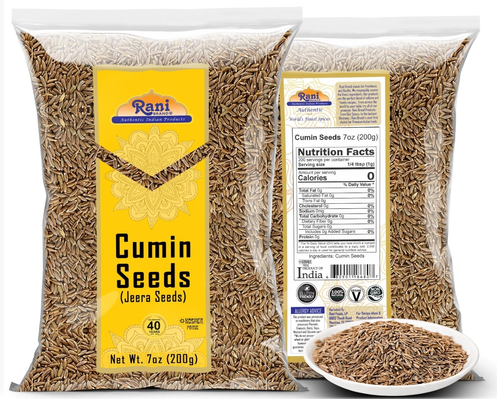 Rani Cumin Seeds Whole (Jeera) Spice 7oz (200g)
