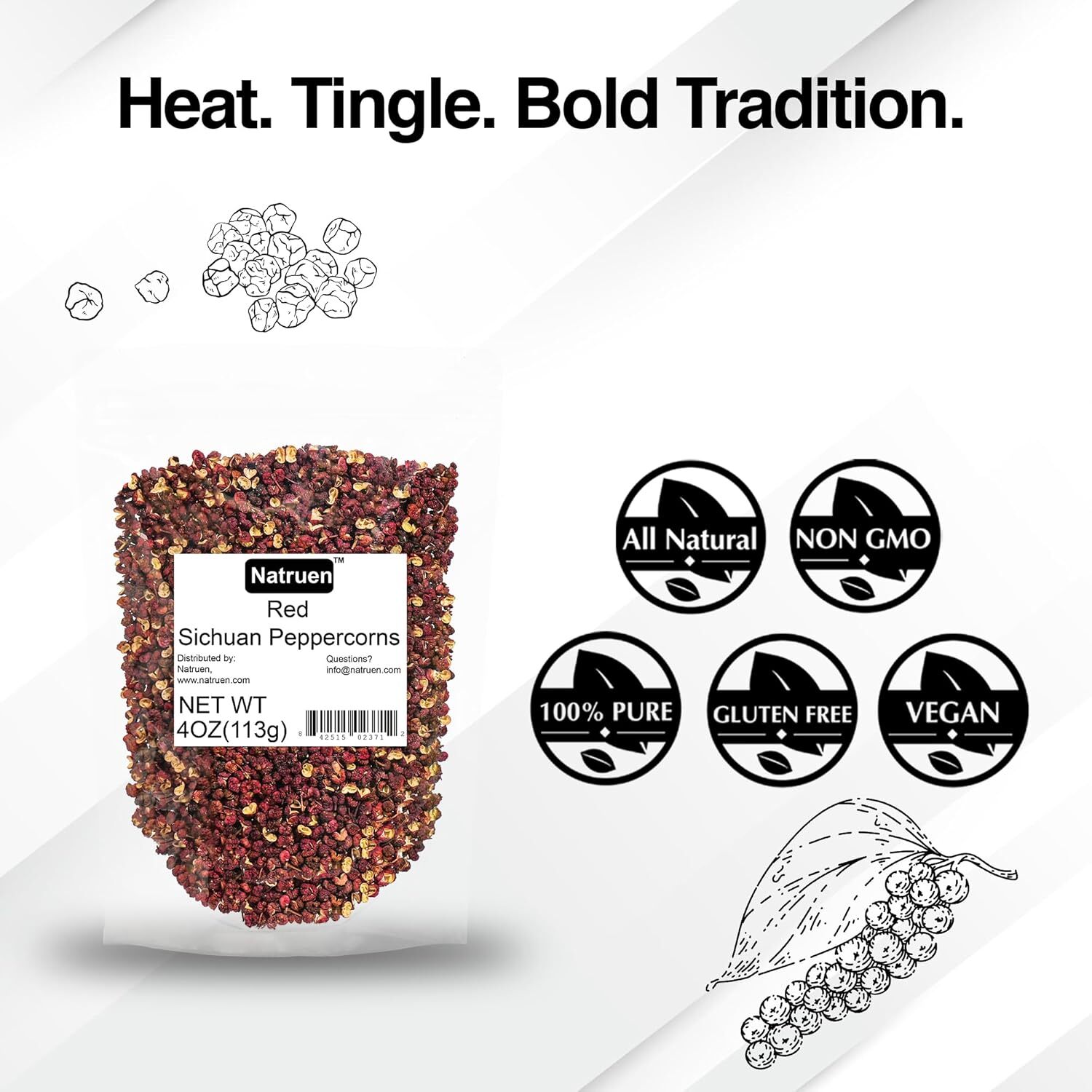 Natruen Szechuan Red Peppercorn Whole 4oz, Red Sichuan Peppercorns