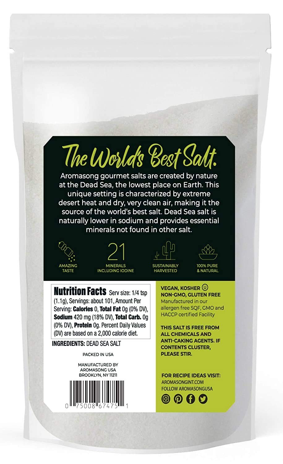 Aromasong 100% Natural Sea Salt From the Dead Sea, Fine 39 Ounce (Pack of 1)