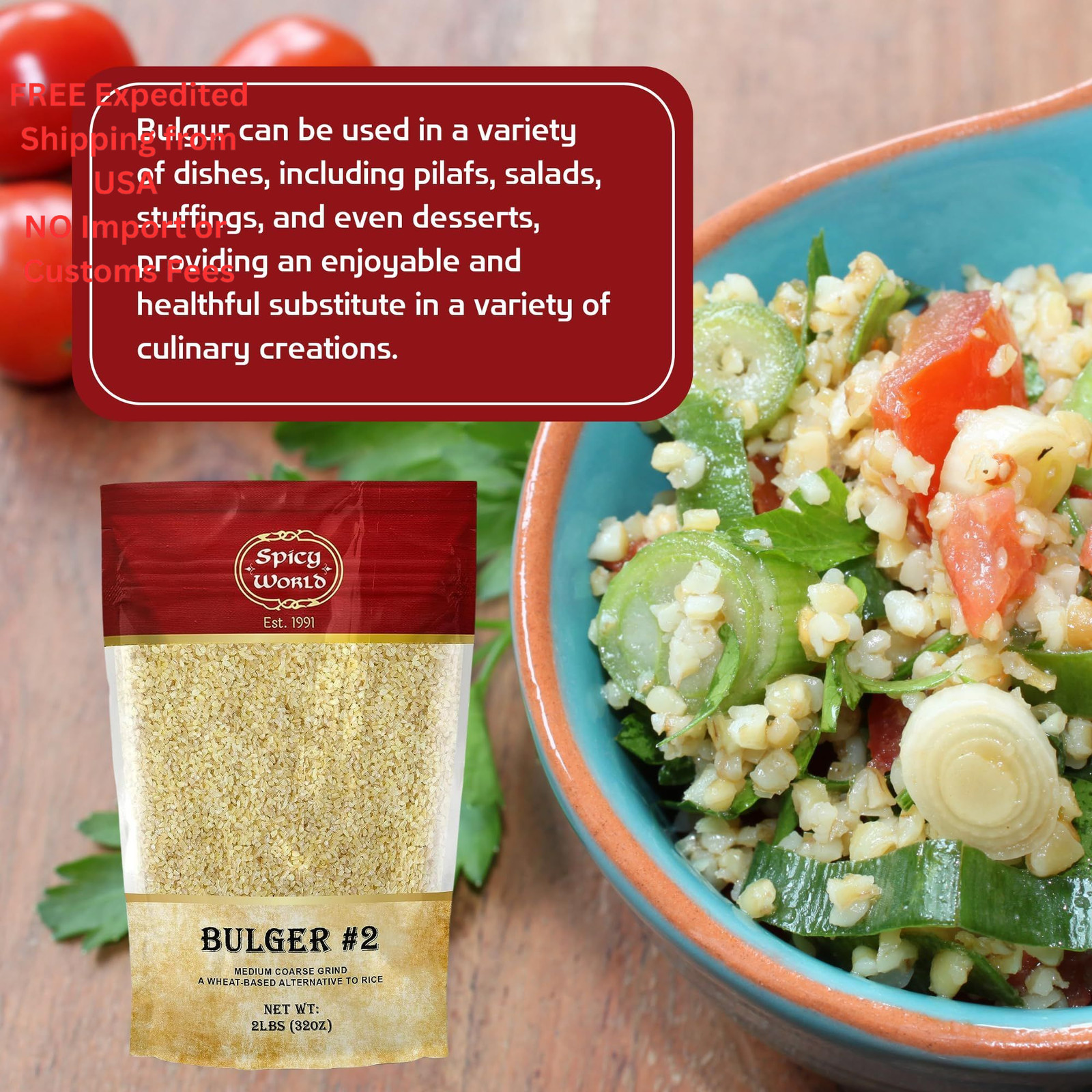 Bulgur Cracked Wheat Medium Coarse #2, 2 LB Bag (32oz) | 2 Pound (Pack of 1)