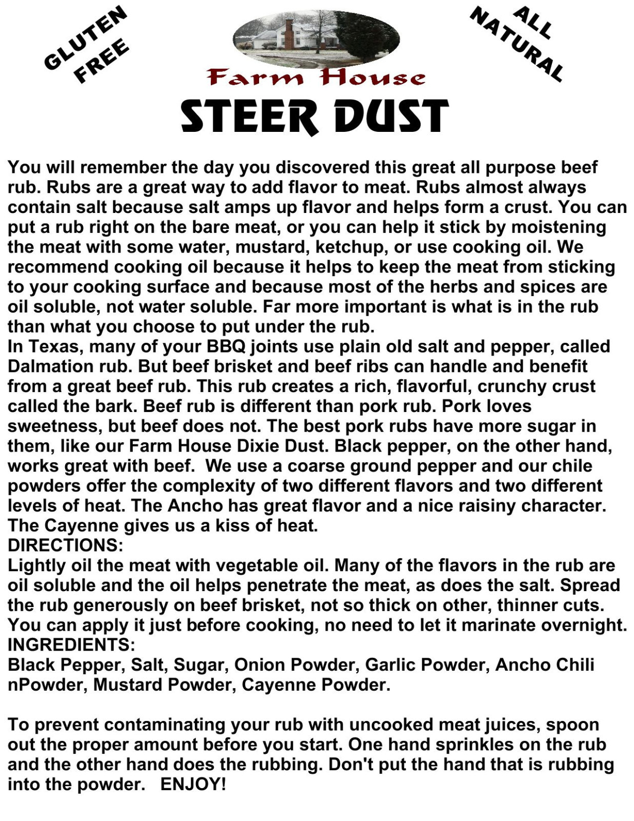 Farm House Steer Dust rubs and seasonings