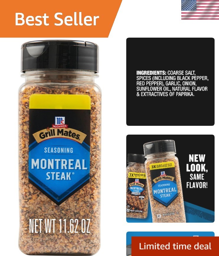 Transform Your Grill with McCormick Montreal Steak Seasoning, No MSG, 11.62 oz